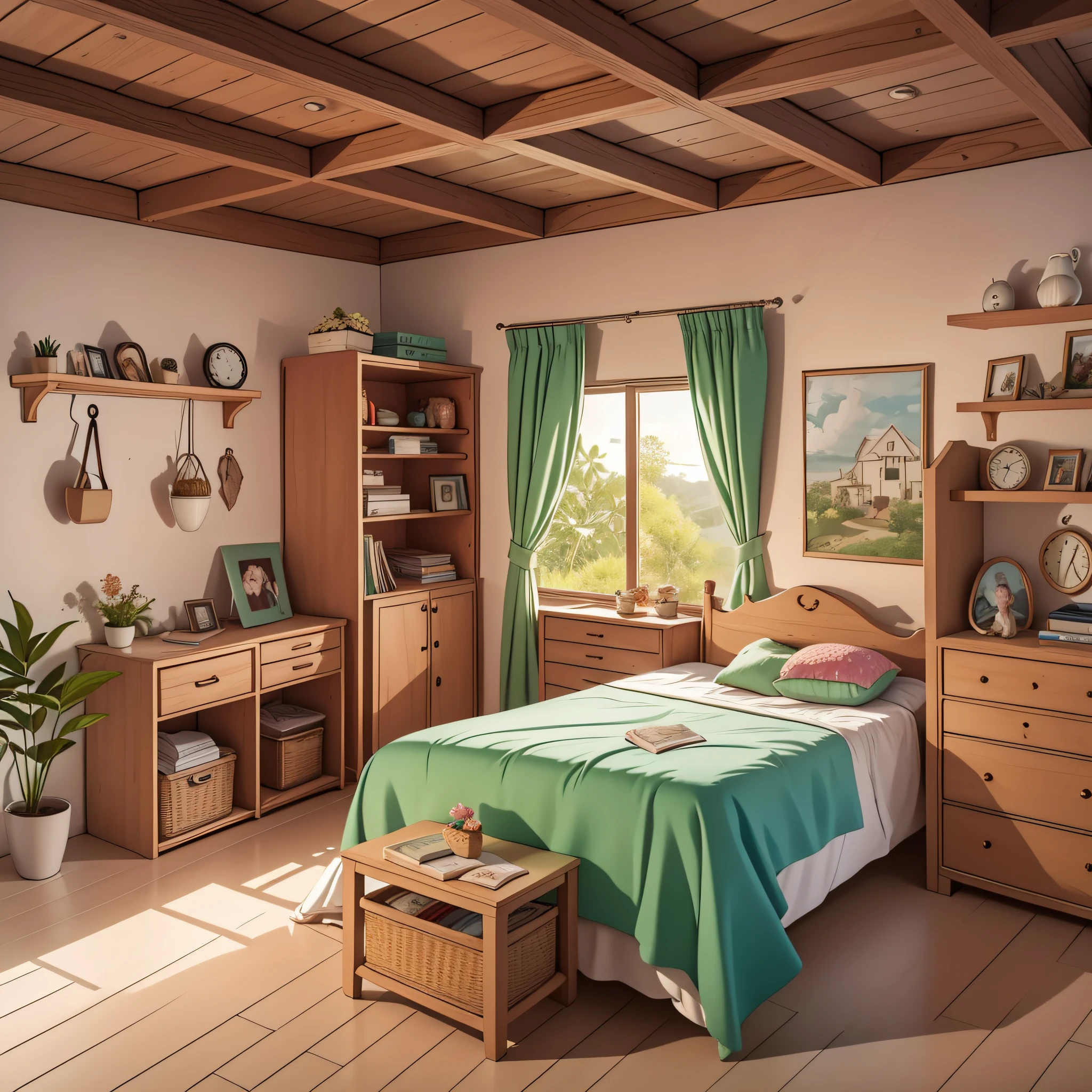 In the simple and cheerful little house in the interior of Piauí. Describe the little house where Waldemar, Ana Clara and Alaíde live. It represents the mother working to support the family. Show Waldemar dreaming and thinking about a better future. estilo antigo 1950