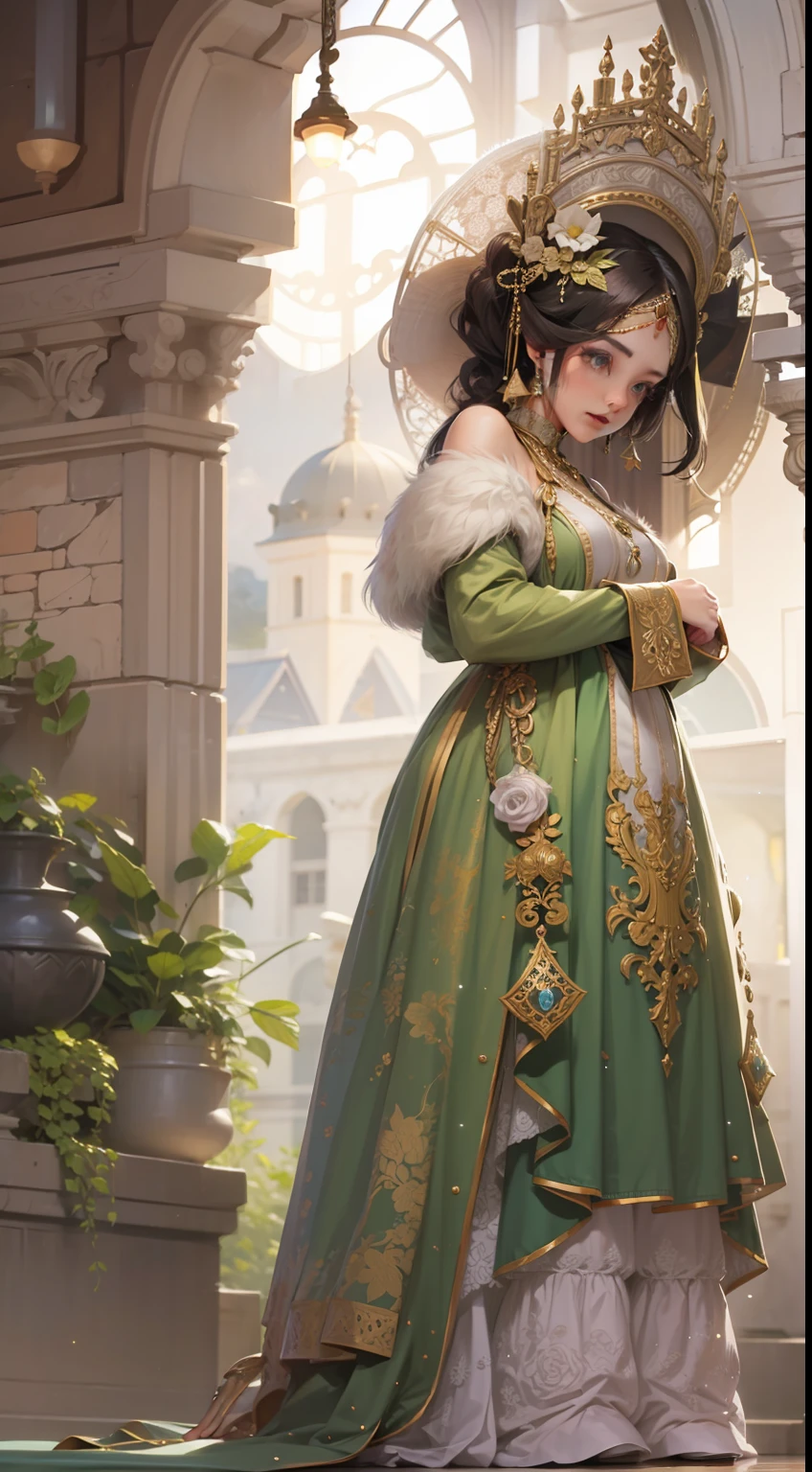 Beautiful woman in intricate Vintage Romantic Outfit