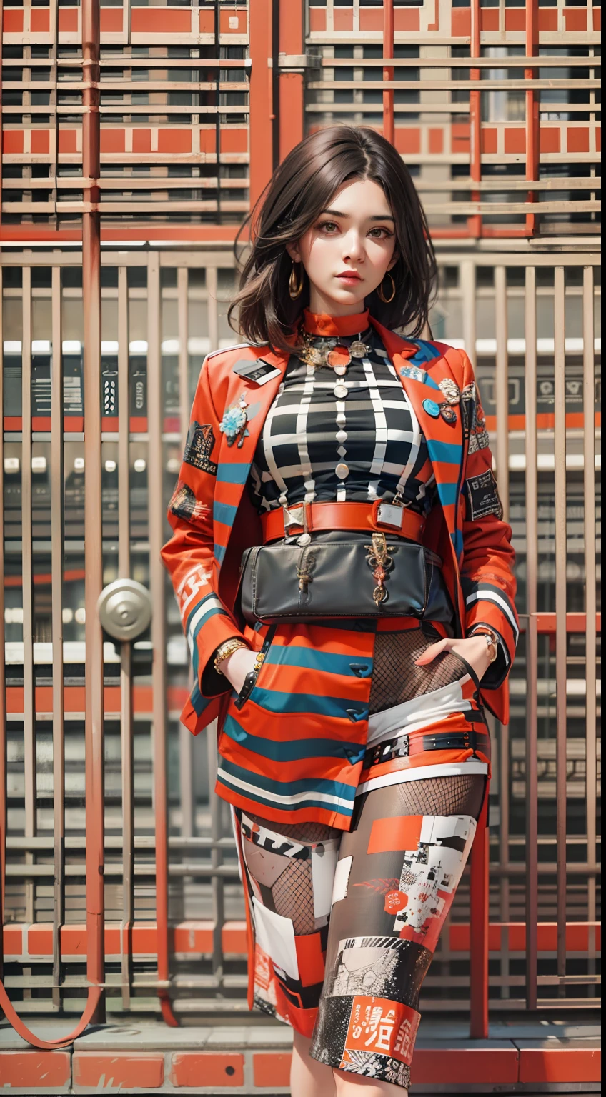 Beautiful woman in intricate Bold and Checkered Outfit