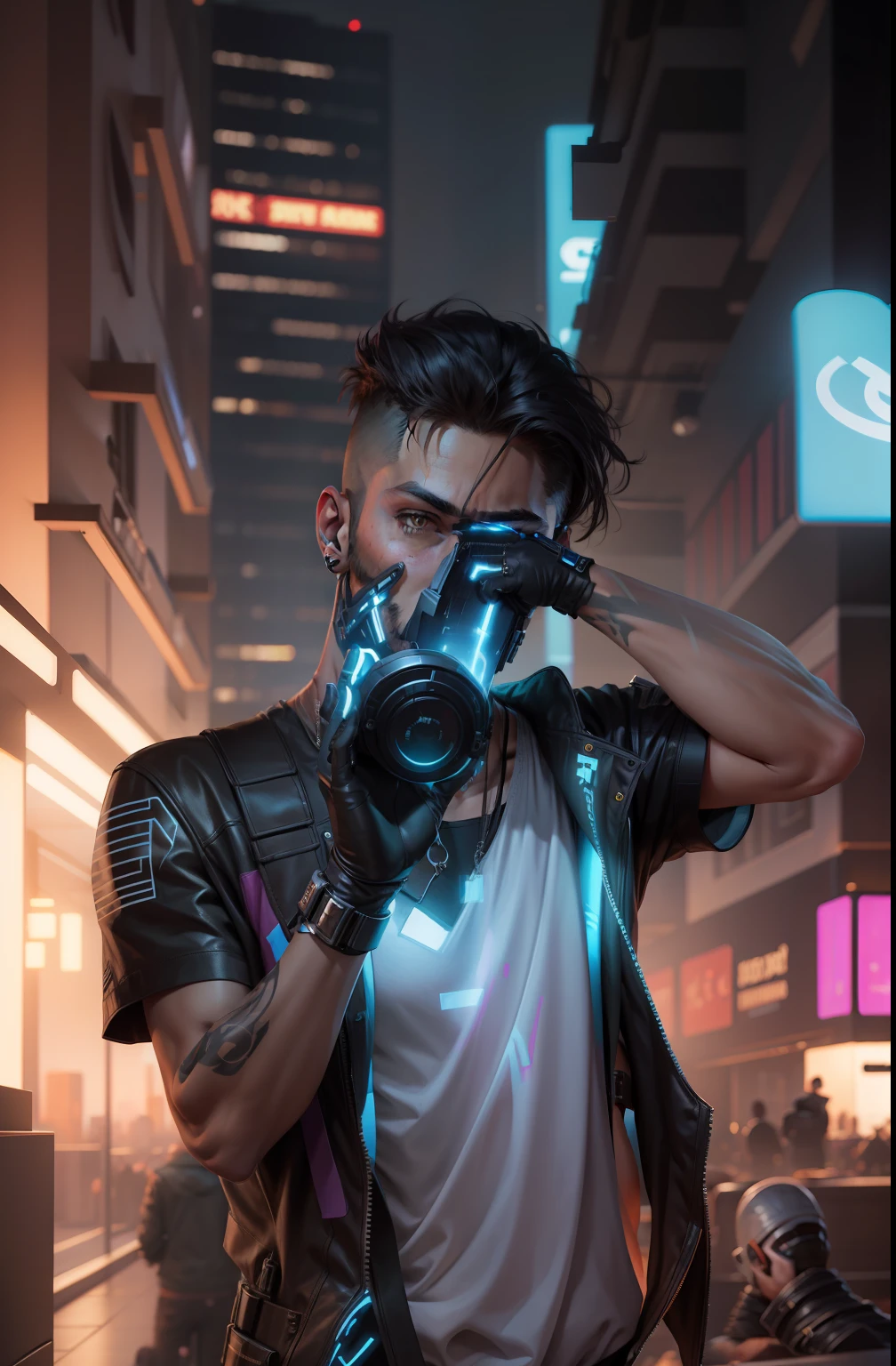 Change background cyberpunk handsome boy, realistic face, 8k, ultra realistic