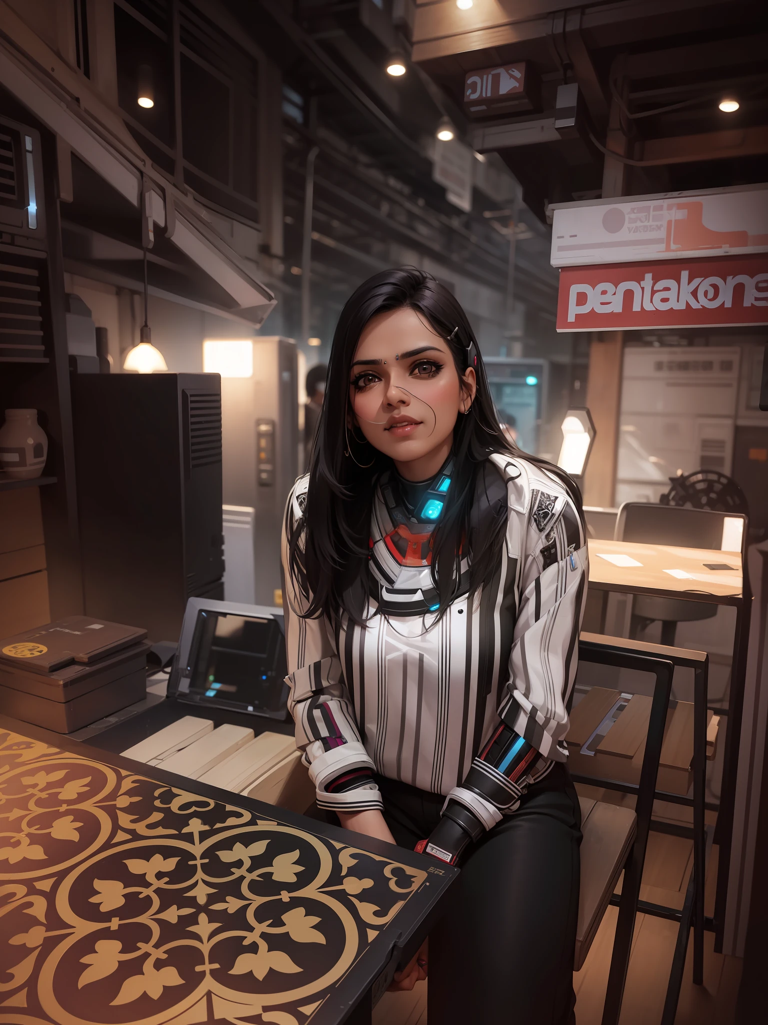Cute indian mature girl, cyberpunk, realistic, 8k, high definition, ultra realistic, realism, accurate detailed, detailing best of art station, ultra realistic, change background