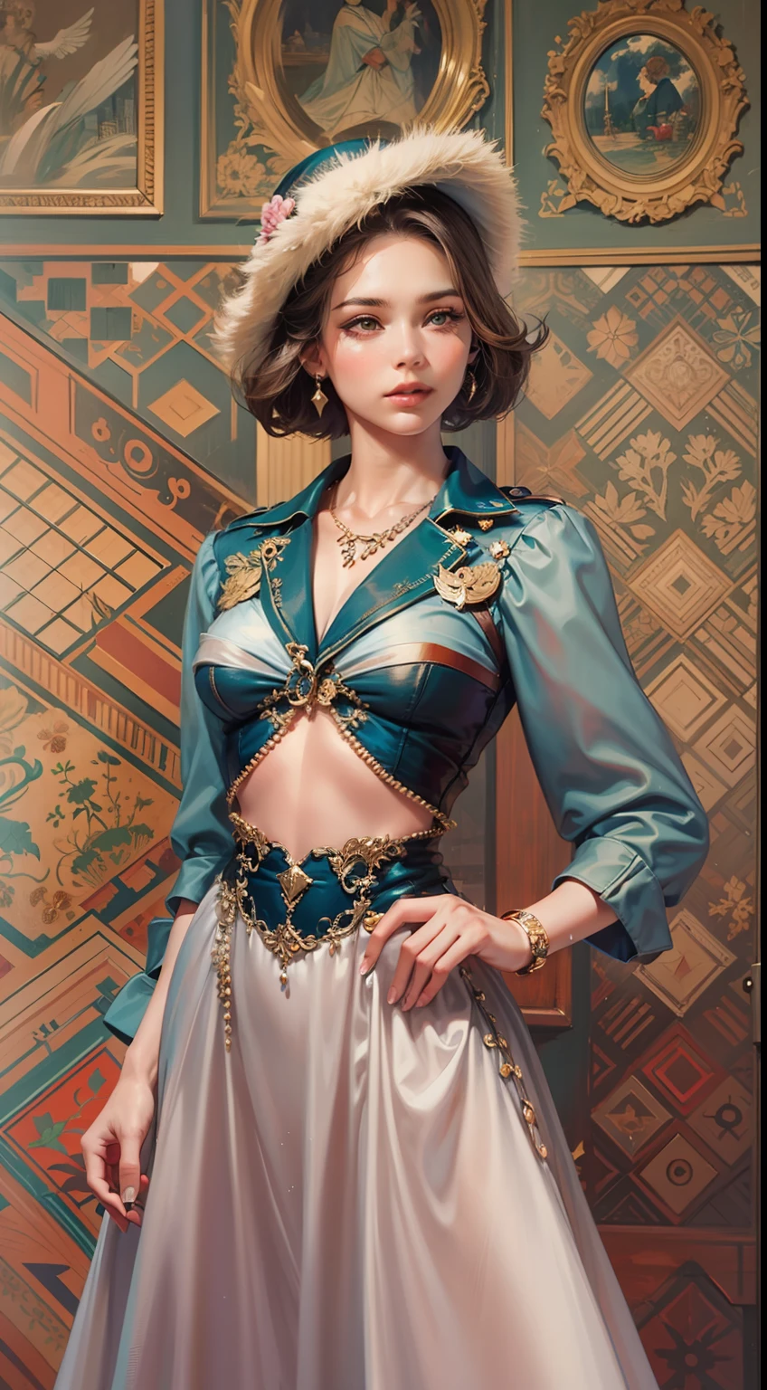 Beautiful woman in intricate Modern Retro Outfit