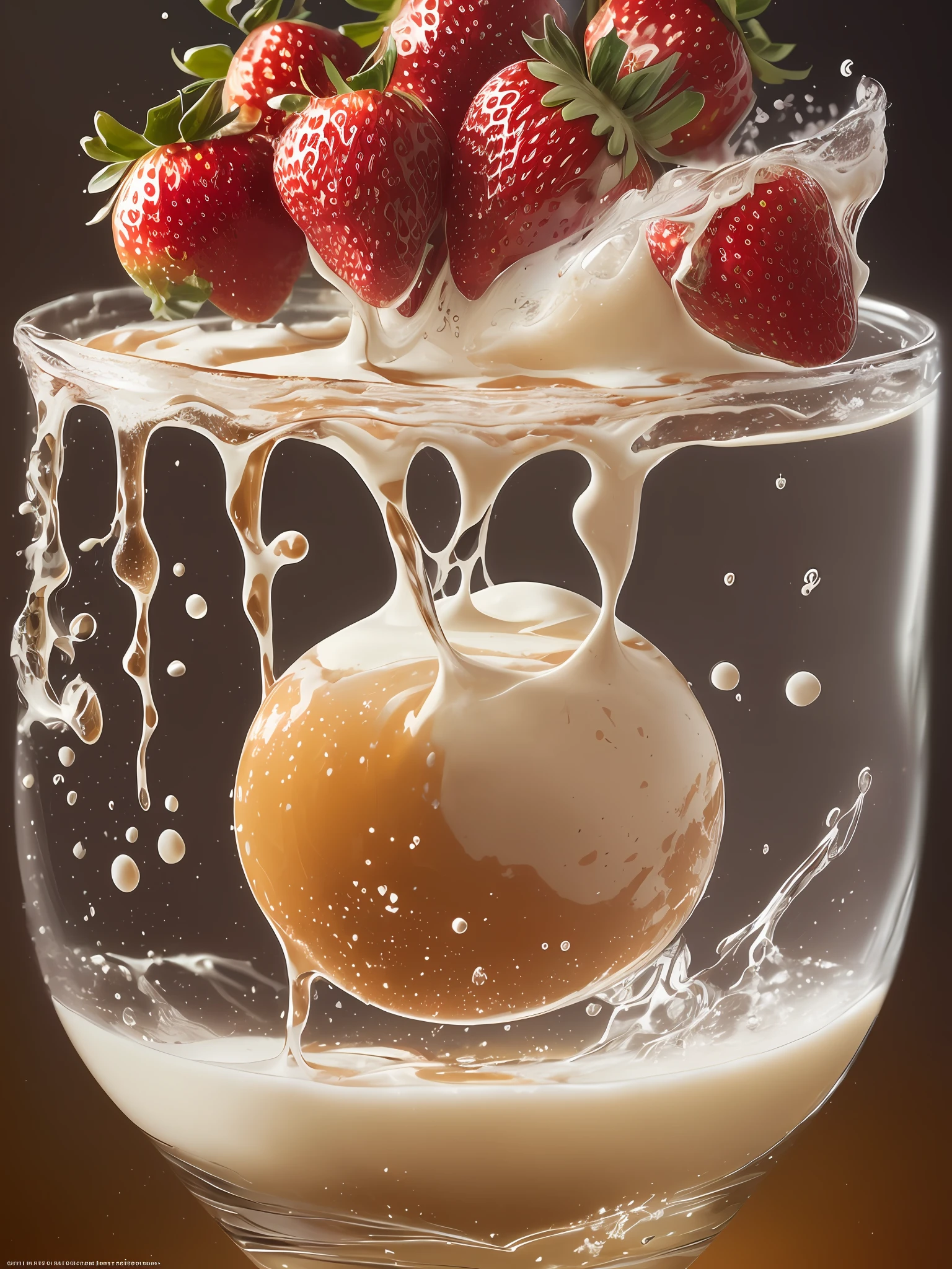 (Magical Photo:1.3) of (Realistic:1.3),(Energetic:1.3) product photography of a strawberries falling into a glass of milk, splash, intricate, epic,(by Artist RHADS:1.3),Highly Detailed,(Provia:1.3) --auto --s2