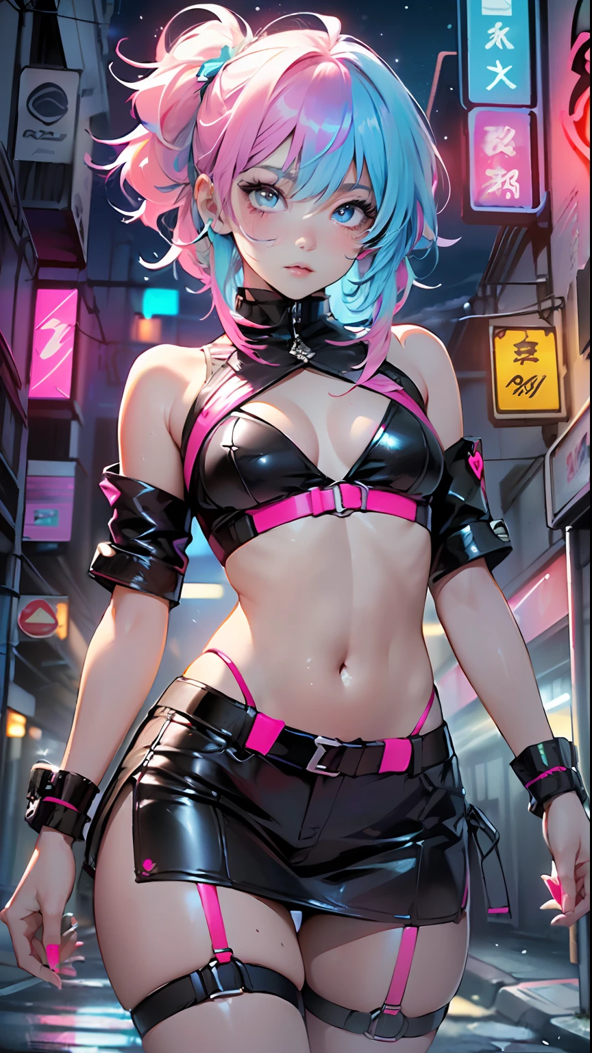 cute little cartoon ,(((little lolill tiny body,petite))),(((6 years tremely cute and beautiful liquid paint hair haired anime girl walking down the street)),
(((flat chest))),saggy breasts,short hair,(((liquid paint hair:1.1))),(((neon purple hair|neon pink hair|neon blue hair|neon aqua hair|purple hair|fuchsia hair|fluorescent blue hair|amethyst hair|neon hair|bright pink hair :1.5,bright hair: 1.3))),((made of paint and defies gravity,thick flowing),(paint splatter:1.3,shiny hair: 1.3,vibrant colors),((heterochromia,eye1 purple,eye2 pink,upturned eyes:1.3,perfect eyes,beautiful detailed eyes,rainbow glows ultra-detailed deep pink purple eyes:1.1,gradient eyes:1,finely detailed beautiful eyes:1,symmetrical eyes:1,big highlight on eyes:1.2)),((fat)),(((lustrous skin:1.5,bright skin: 1.5,skin tanned,shiny skin,very shiny skin,shiny body,plastic glitter skin,exaggerated shiny skin))),(spider lower abdomen,narrow waist,wide hip,athletic body,inflated legs,delicate detailed fingers,detailed body,detailed arms,human hands,detailed hands,),
cute,slutty,seductive,erotic,(((nsfw))),
revealing clothing,show skin,(wearing a Neon color theme clothing:1.3),micro clothes,little clothing,fluorescent and neon clothing,rave fashion,micro crop top,micro skirt,visible thong straps,accessories LED,(detailed outfit,detailed clothes),
(dynamic pose:1.0),solo focus,embarrassed,centered,scale to fit dimensions,Rule of thirds,
outdoors,((night view)),(cyberpunk night street Background: 1.5,dark sky,alleyway,lonely alley,thick clouds,detailed background:1.25),
(best quality),(high resolution),(sharp focus),(ultra detailed),(extremely detailed),(extremely high quality artwork),8k_wallpaper,(extremely detailed CG 8k),(very fine 8K CG),((hyper super ultra detailed perfect piece)),flawless,(((masterpiece))),illustration,vibrant colors,(intricate),High contrast,Selective lighting,Double exposure,HDR (High Dynamic Range),Post-processing,Background blur,