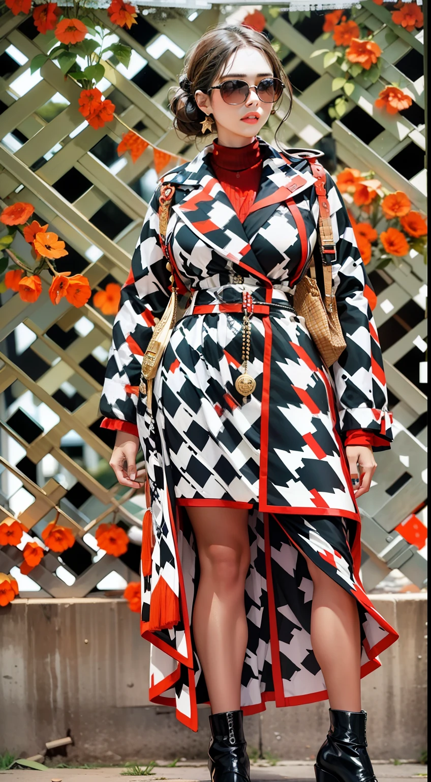 Beautiful woman in intricate Bold and Houndstooth Outfit