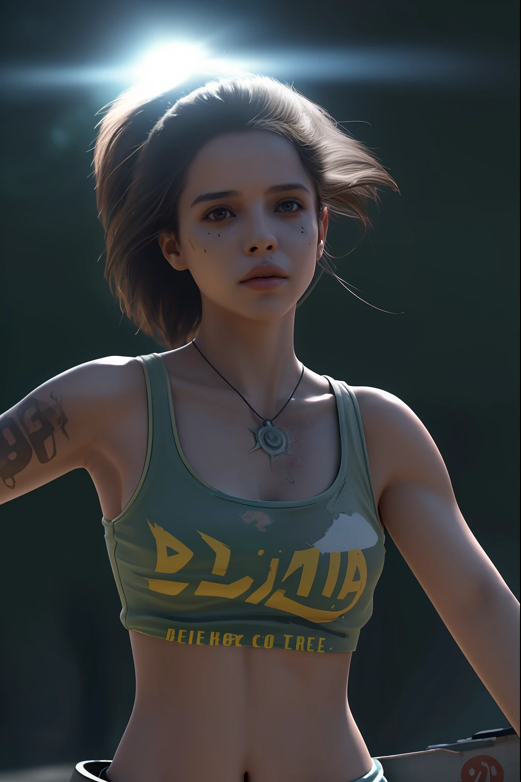 Ultra Detailed Portrait Sticker of Beautiful Brazilian Woman Skateboarding, High-quality shaded illustration of cells in post-apocalyptic style, cuerpo completo, dynamic pose, Perfect anatomy, centrado, libertad, alma, approach to perfection, Sombreado de celdas, 8k , cinematic dramatic atmosphere, global ilumination, Entorno detallado e intrincado, Artstation, Arte conceptual, fluid and sharp focus, volumetric illumination, cinematic lighting