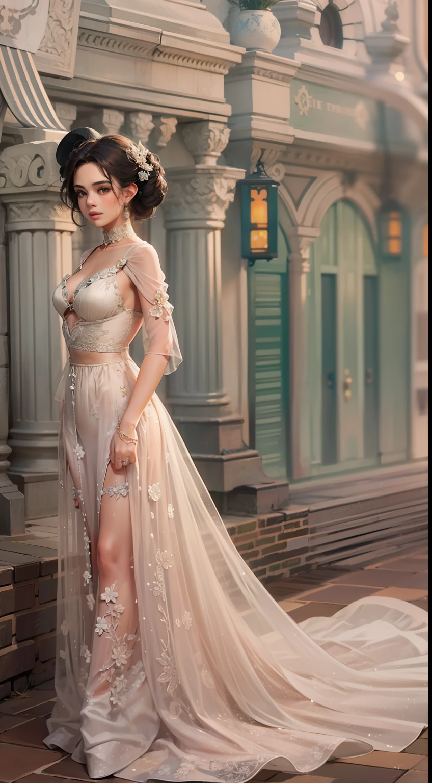 Beautiful woman in intricate Romantic Vintage Outfit