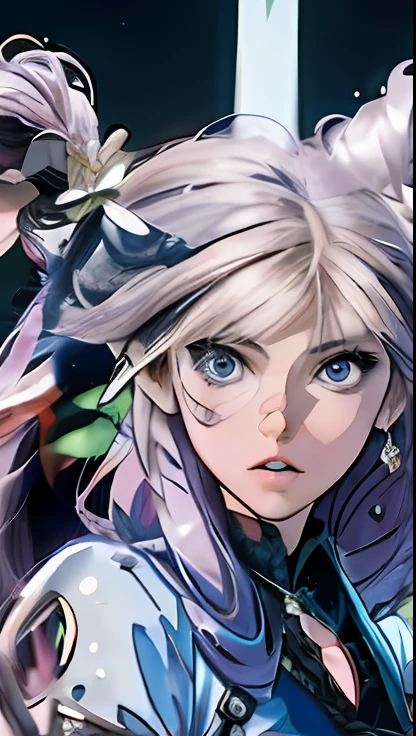 Anime girl with purple hair and blue eyes holding a sword, Detailed digital anime art, detailed portrait of an anime girl, rossdraws 2. 5, Stunning anime face portrait, Rosla 1. 0, Portrait Chevaliers du Zodiaque Fille, Anime fantasy illustration, Extremely detailed Artgerm, detailed anime character art, advanced digital anime art, Digital anime art, anime in fantasy style,Stand up
