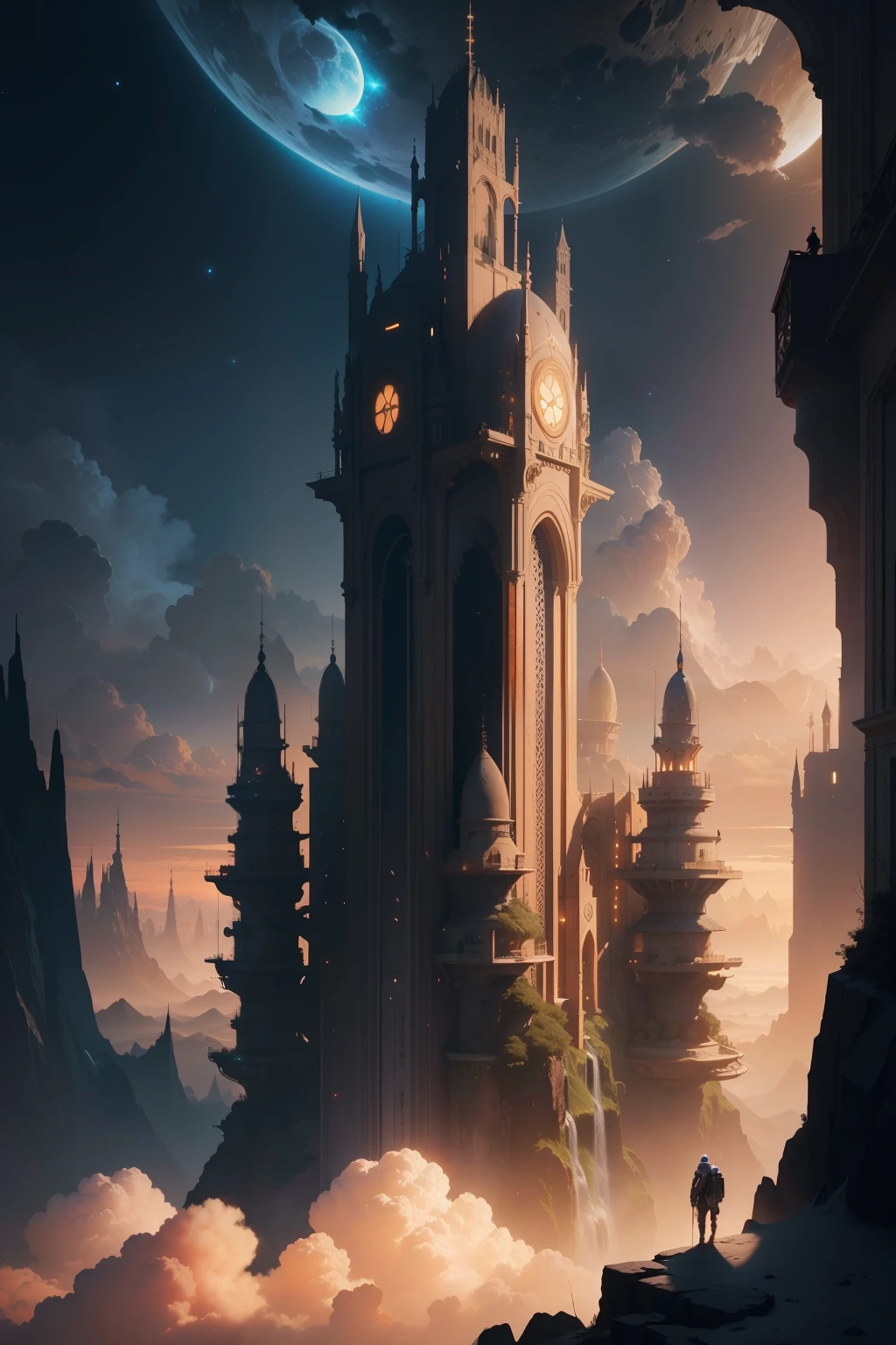 grupo de astronautas construyendo un edificio en la superficie de la luna, arte digital altamente detallado 4K, fondo de pantalla 4K HD muy detallado, impressive fantasy landscape, sci-fi fantasy desktop wallpaper, fondo de pantalla de escritorio de Unreal Engine 4K, Arte digital detallado 4K, sci-fi fantasy wallpaper, Dreamy epic fantasy landscape, pintura digital mate 4K HD, obras de arte impresionantes de 8K