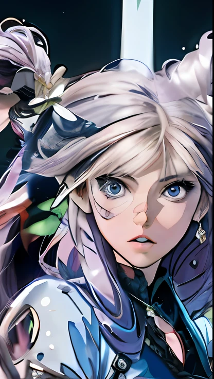 Anime girl with purple hair and blue eyes holding a sword, Detailed digital anime art, detailed portrait of an anime girl, rossdraws 2. 5, Stunning anime face portrait, Rosla 1. 0, Portrait Chevaliers du Zodiaque Fille, Anime fantasy illustration, Extremely detailed Artgerm, detailed anime character art, advanced digital anime art, Digital anime art, anime in fantasy style，Stand up