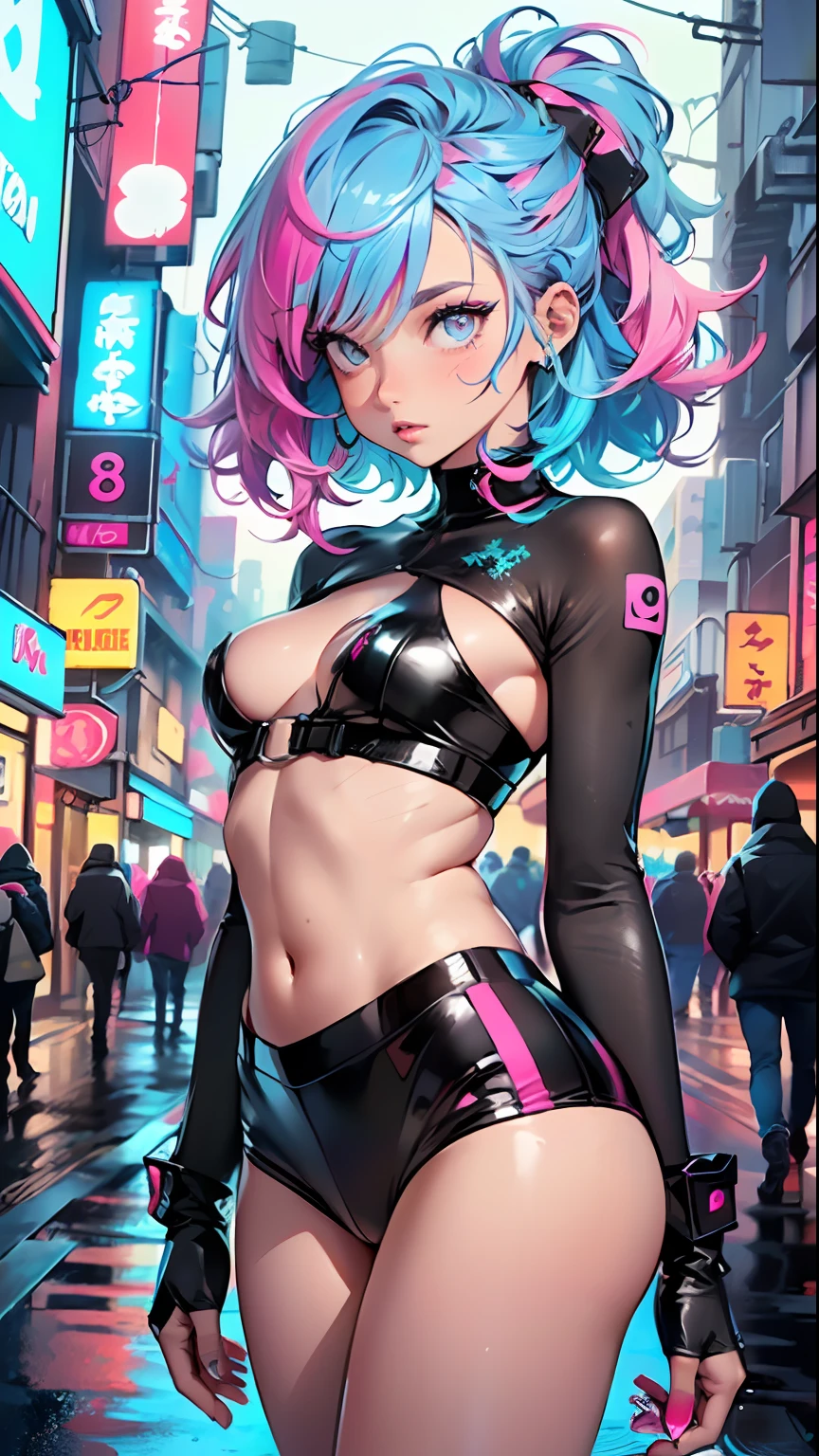 cute little cartoon loli,(((little loli,small tiny body,petite))),(((6 ))),((extremely cute and beautiful liquid paint hair haired anime girl walking down the street)),

(((flat chest))),saggy breasts,short hair,(((liquid paint hair:1.1, neon purple hair|neon pink hair|neon blue hair|neon aqua hair|purple hair|fuchsia hair|fluorescent blue hair|amethyst hair|neon hair|bright pink hair :1.5,bright hair: 1.3,hair made of paint and defies gravity,thick flowing,paint splatter:1.3,shiny hair: 1.3,vibrant colors))),((heterochromia,eye1 purple,eye2 pink,upturned eyes:1.3,perfect eyes,beautiful detailed eyes,rainbow glows ultra-detailed deep pink purple eyes:1.1,gradient eyes:1,finely detailed beautiful eyes:1,symmetrical eyes:1,big highlight on eyes:1.2)),((fat)),(((lustrous skin:1.5,bright skin: 1.5,skin tanned,shiny skin,very shiny skin,shiny body,plastic glitter skin,exaggerated shiny skin))),(spider lower abdomen,narrow waist,wide hip,athletic body,inflated legs,delicate detailed fingers,detailed body,detailed arms,human hands,detailed hands,),

cute,slutty,seductive,erotic,(((nsfw))),

revealing clothing,show skin,(wearing a Neon color theme clothing:1.3),micro clothes,little clothing,fluorescent and neon clothing,rave fashion,micro crop top,micro skirt,visible thong straps,accessories LED,(detailed outfit,detailed clothes),

(dynamic pose:1.0),solo focus,embarrassed,centered,scale to fit dimensions,Rule of thirds,

outdoors,((night view)),(cyberpunk night street Background: 1.5,dark sky,alleyway,lonely alley,thick clouds,detailed background:1.25),

(best quality),(high resolution),(sharp focus),(ultra detailed),(extremely detailed),(extremely high quality artwork),8k_wallpaper,(extremely detailed CG 8k),(very fine 8K CG),((hyper super ultra detailed perfect piece)),flawless,(((masterpiece))),illustration,vibrant colors,(intricate),High contrast,Selective lighting,Double exposure,HDR (High Dynamic Range),Post-processing,Background blur,