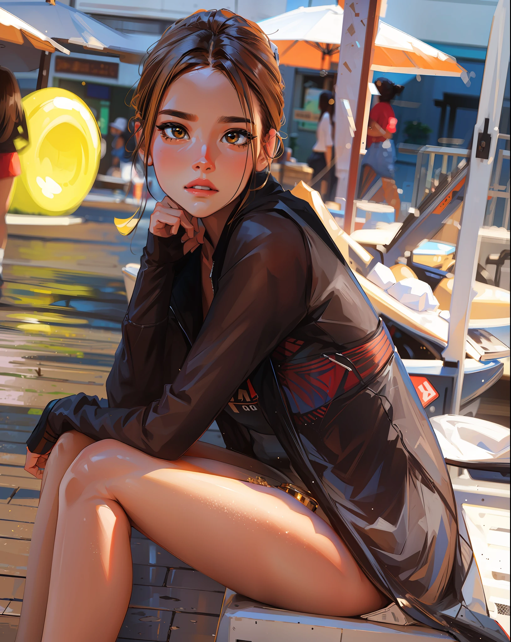 ((Best Quality, 8K, Masterpiece: 1.3)), Pretty, young woman, smooth skin, stylish, social, brown eyes, tanned