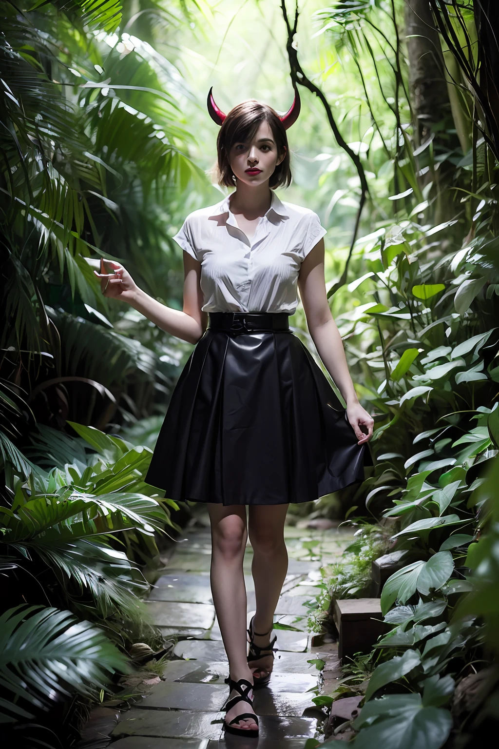 (8k, best quality, masterpiece, ultra highres:1.2) Photo of Pretty Japanese woman
beautiful 3-D photograph kawaii female emma watson in resident Evil, (devil beautiful multidaigmind entity:1.36) in disney rainforest forest tarot card style, beautiful enchanting fashion contemporary painting with a