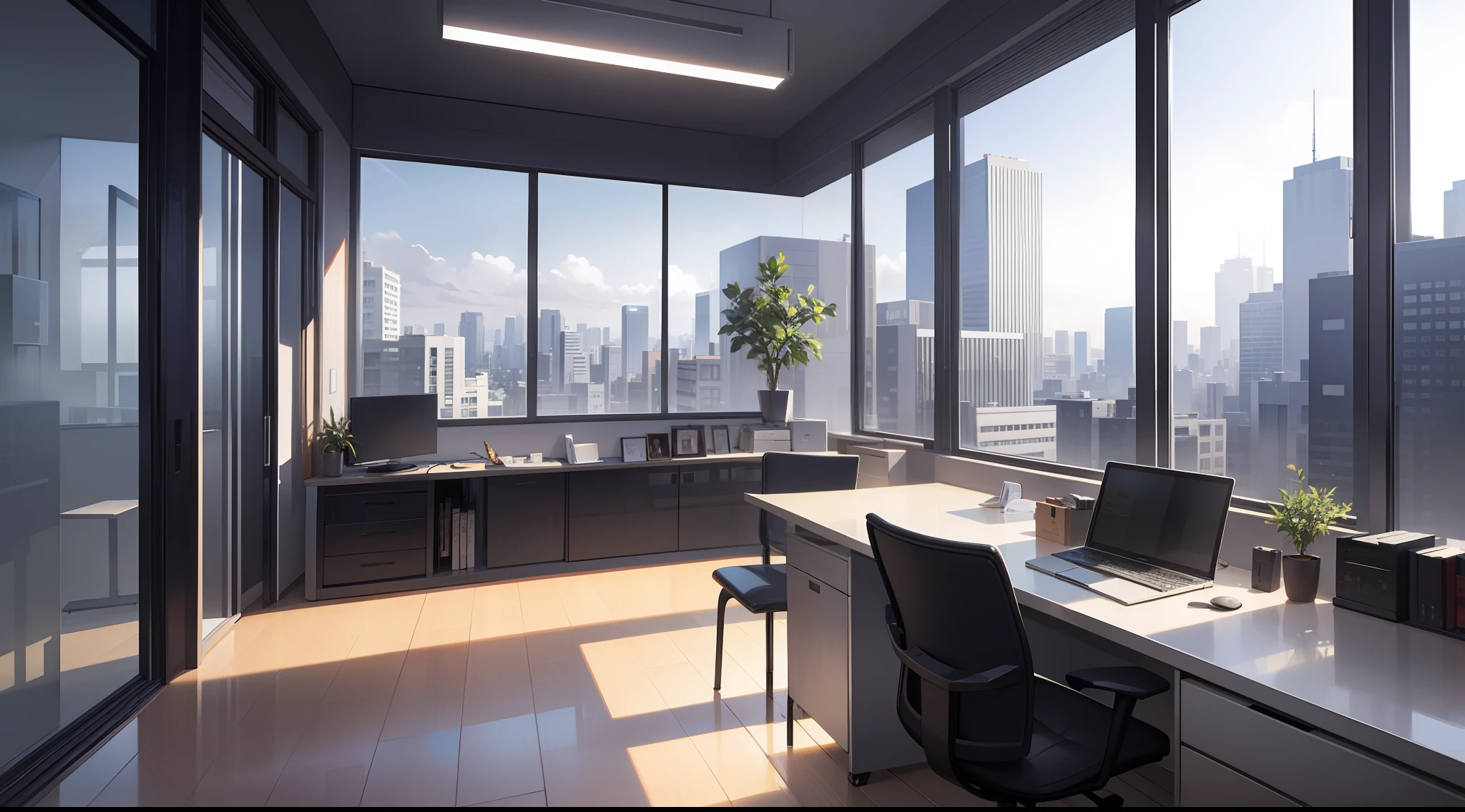 photorealistic, sophisticated, minimalistic, contemporary, professional, virtual office, sleek design, serene lighting, vibrant colors, high resolution, Caracas city landscape