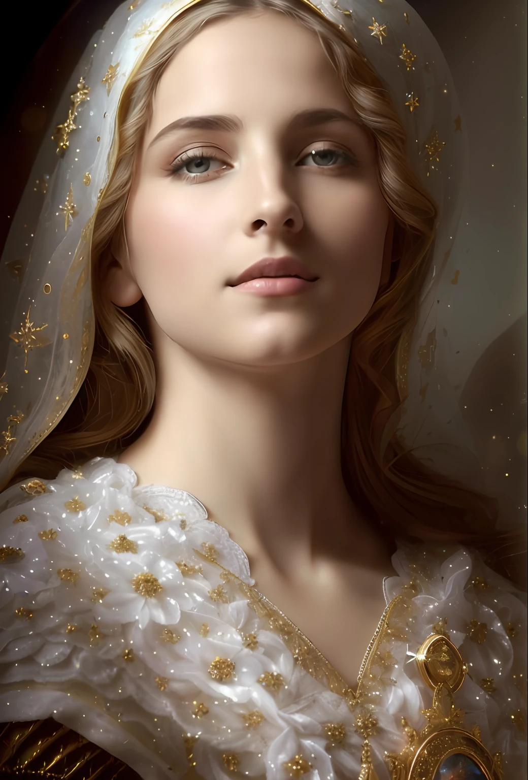 (((Blessed Virgin Mary))) Obra maestra, (La mejor calidad: 1.2), (super fine: 1.2), illustration, (extremadamente delicado y hermoso: 1.2), movie angle, flotante, (Hermoso ojo de detalle: 1.1), (detalle luz: 1.1), Movie Lights, Cielo delicado, ojos azules, (Cola de caballo alta: 1.1), capa, ojuelos, (luna: 1. 2), (Luz de la luna: 1.1), cielo estrellado, (light particles: 1.1) dibujo, flor. (Obra maestra), (La mejor calidad), (fotorrealista:1.3), 8k, Textura detallada de la piel, Textura detallada de la tela, Hermosa cara detallada, Detalles intrincados, Ultra detallado (cuerpo de cuerpo entero:1.2)