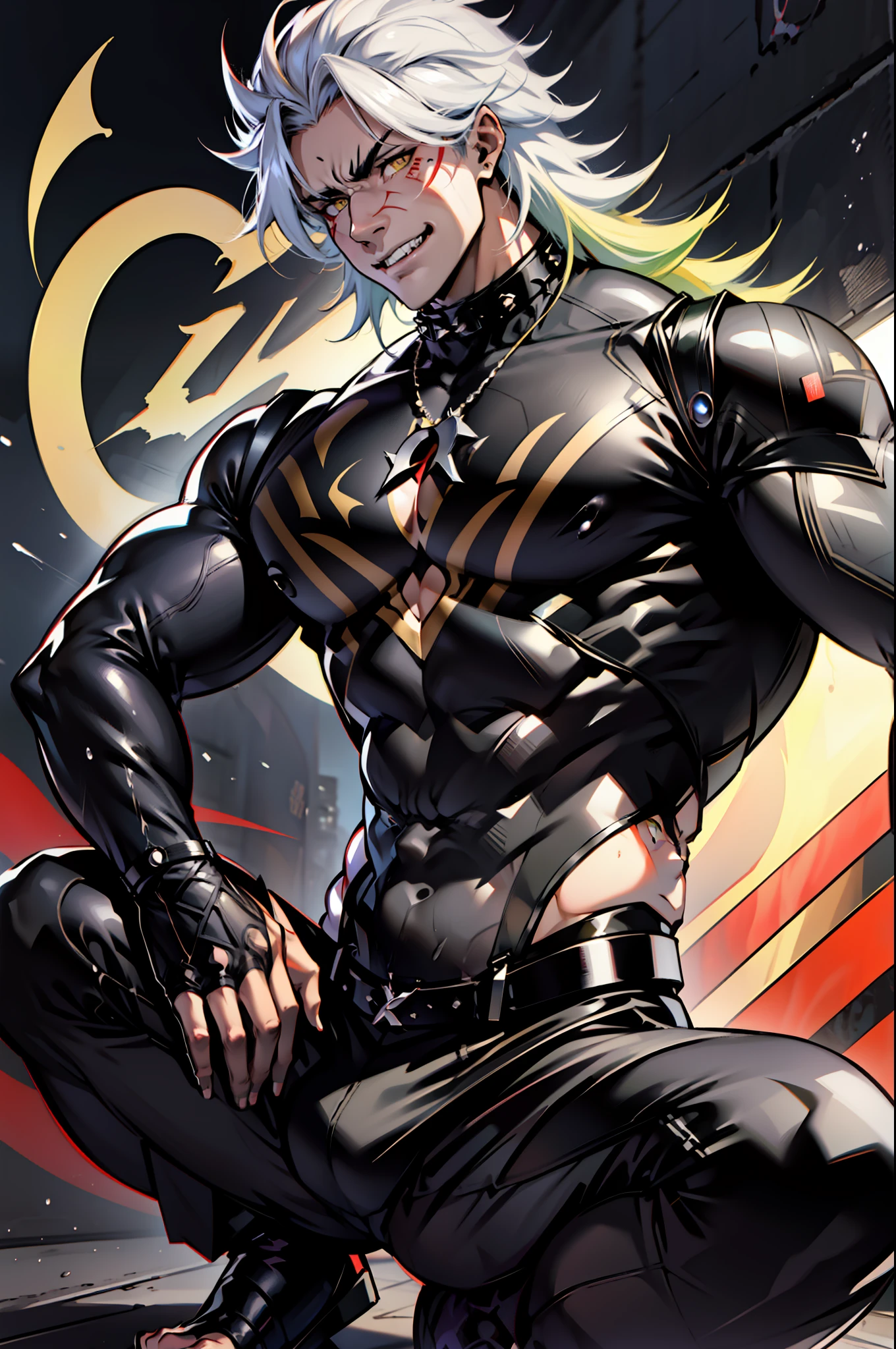 《the original god》Arataki Kazuto  , shoun， chest muscle， Sexy , Venom symbiote for your body, Black mucus of the body , into venom, venomize，Black bodysuit，Abs，（The teenager is about 12 years old）（（Venom possession，venom symbiote）），((Masterpiece)), ((Best quality)), Ultra detailed,((illustration)), Dynamic Angle, Detailed light, (Delicate eyes), Floating, 1boy, Male focus, Head, Clothing, Yellow eyes, necklace, tattoo, (Forehead:0.8), (ahoge:0.8), jewelry, Green hair,apathy，Ray， chest muscle， Sexy , Venom symbiote for your body, Black mucus of the body , （into venom）, Venom，frontage，Bust photo，White tight-fitting top，spiderman outfit，style of anime4 K， 4K anime wallpaper， Badass anime 8 K， 4 k comic wallpaper， young anime man， Anime boys， Anime wallpapers 4 k， Anime wallpaper 4K， High quality anime art style， Anime moe art style， Anime art wallpaper 8 K， Anime art wallpaper 4 K， RGB lighting，