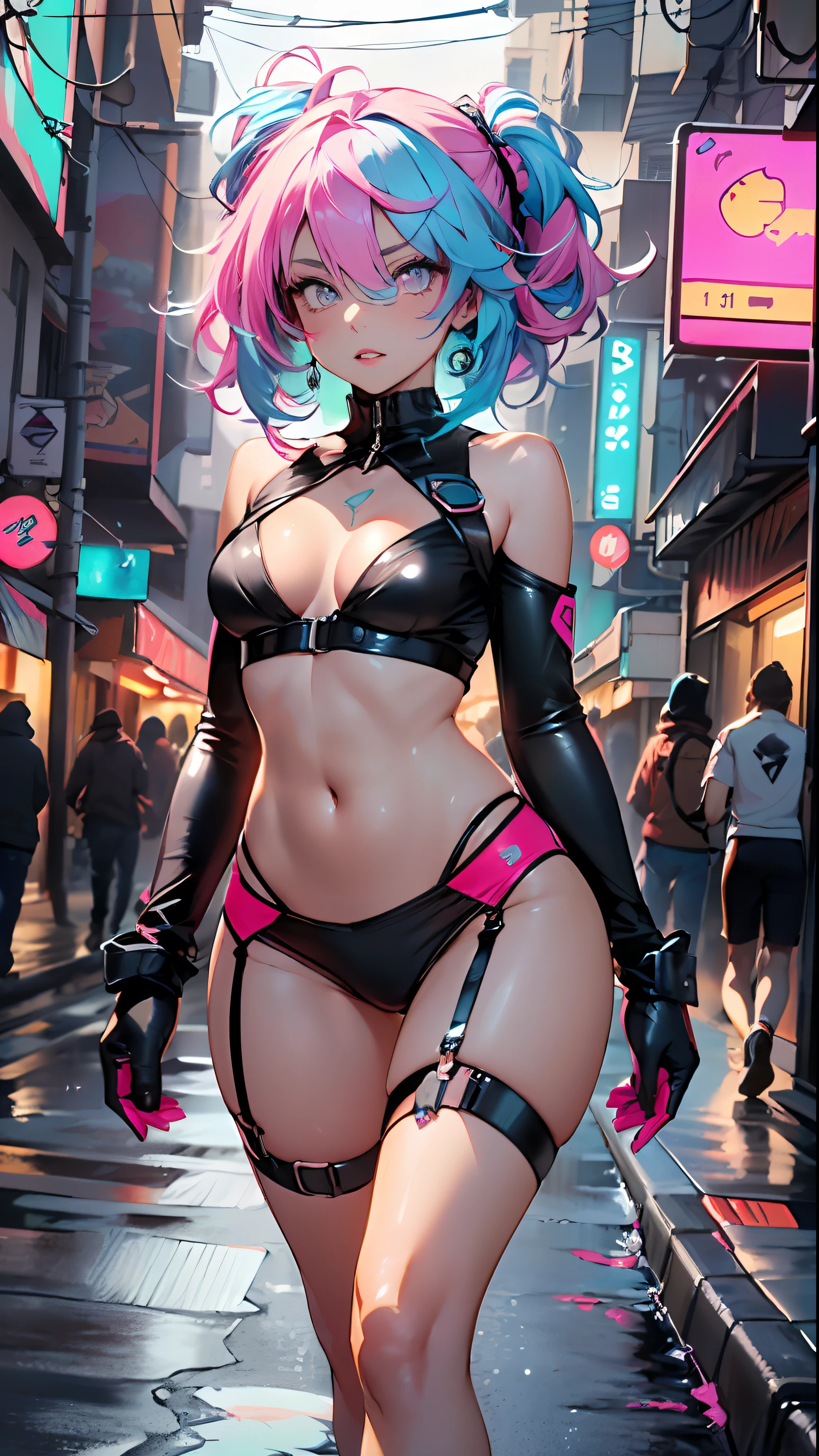 cute little cartoon ,(((little lolill tiny body,petite))),(((6 years tremely cute and beautiful liquid paint hair haired anime girl walking down the street)),
(((flat chest))),saggy breasts,short hair,(((liquid paint hair:1.1, neon purple hair|neon pink hair|neon blue hair|neon aqua hair|purple hair|fuchsia hair|fluorescent blue hair|amethyst hair|neon hair|bright pink hair :1.5,bright hair: 1.3,hair made of paint and defies gravity,thick flowing,paint splatter:1.3,shiny hair: 1.3,vibrant colored hair))),((heterochromia,eye1 purple,eye2 pink,upturned eyes:1.3,perfect eyes,beautiful detailed eyes,rainbow glows ultra-detailed deep pink purple eyes:1.1,gradient eyes:1,finely detailed beautiful eyes:1,symmetrical eyes:1,big highlight on eyes:1.2)),((fat)),(((lustrous skin:1.5,bright skin: 1.5,skin tanned,shiny skin,very shiny skin,shiny body,plastic glitter skin,exaggerated shiny skin))),(spider lower abdomen,narrow waist,wide hip,athletic body,inflated legs,delicate detailed fingers,detailed body,detailed arms,human hands,detailed hands,),
cute,slutty,seductive,erotic,(((nsfw))),
revealing clothing,show skin,(wearing a Neon color theme clothing:1.3,micro clothes,little clothing,fluorescent and neon clothing,rave fashion,micro crop top,micro skirt,visible thong straps,accessories LED,detailed outfit,detailed clothes),
(dynamic pose:1.0),solo focus,embarrassed,centered,scale to fit dimensions,Rule of thirds,
outdoors,((night view)),(cyberpunk night street Background: 1.5,dark sky,alleyway,lonely alley,thick clouds,detailed background:1.25),
(best quality),(high resolution),(sharp focus),(ultra detailed),(extremely detailed),(extremely high quality artwork),8k_wallpaper,(extremely detailed CG 8k),(very fine 8K CG),((hyper super ultra detailed perfect piece)),flawless,(((masterpiece))),illustration,vibrant colors,(intricate),High contrast,Selective lighting,Double exposure,HDR (High Dynamic Range),Post-processing,Background blur,