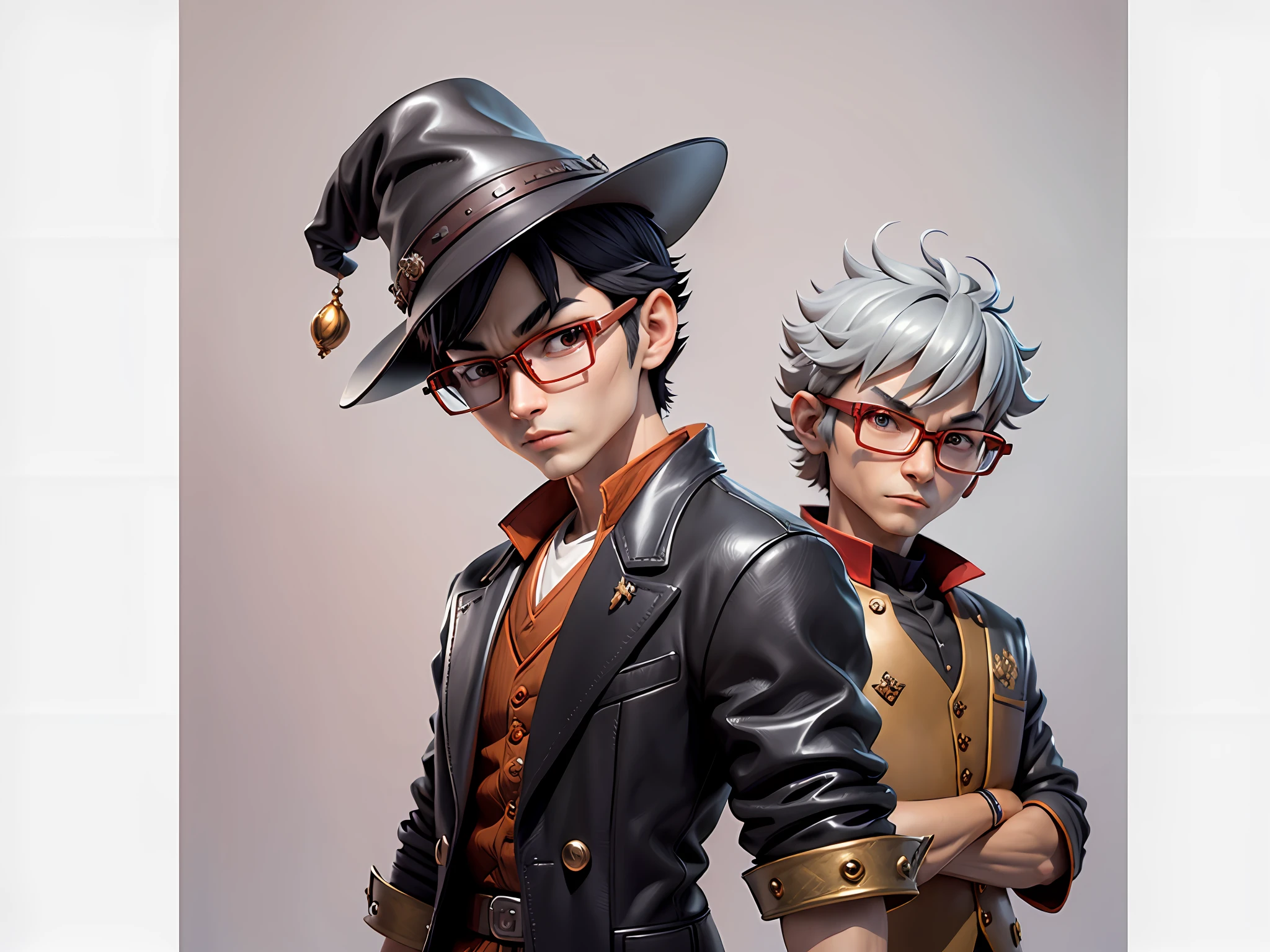 Young man with oriental face in leather hat, dragon, formal suit, short black hair, silver glasses, digital painting, 3D character design by Mark Clairedon and Pixar and Hayao Miyazaki and Akira Toriyama, the illustration is a high-definition illustration in 4K resolution with very detailed facial features and cartoon-style visuals.