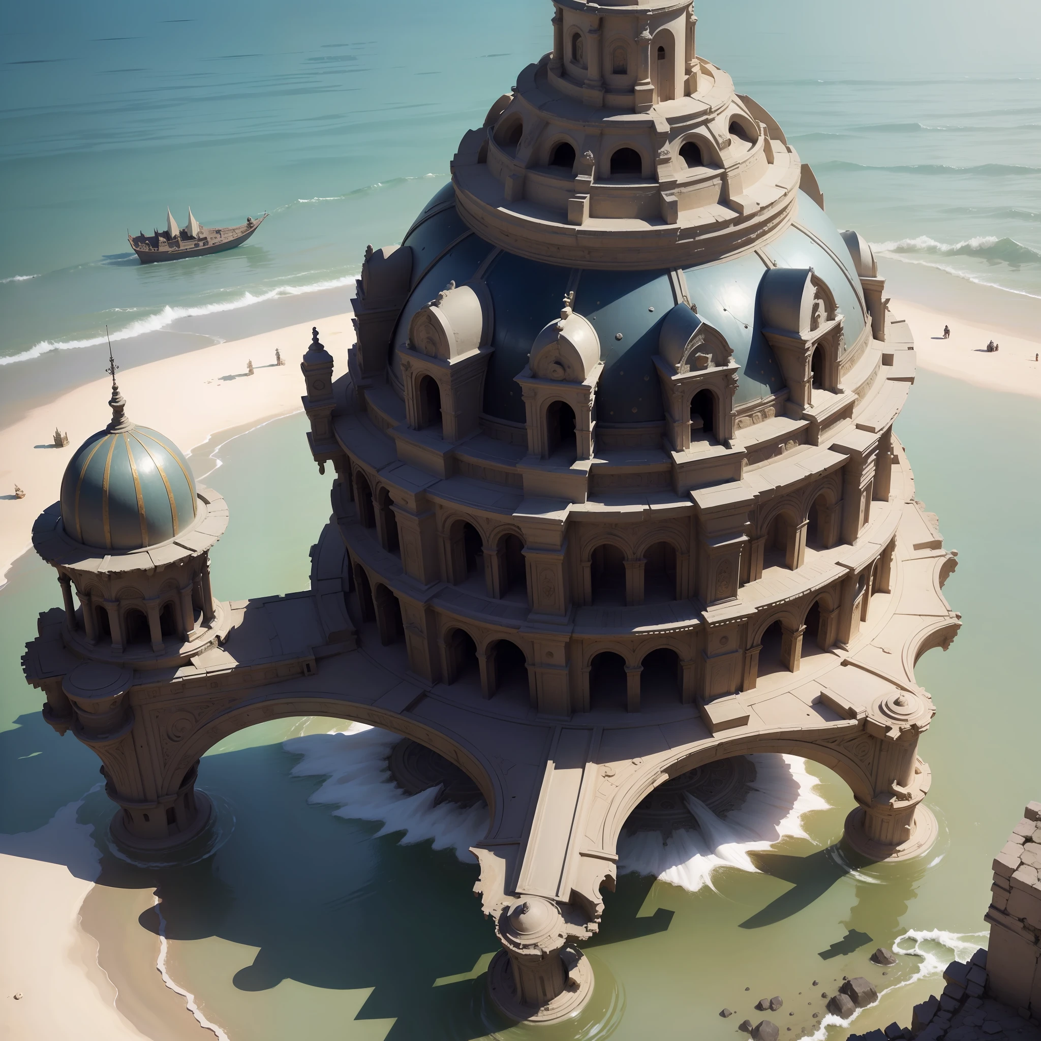 (masterpiece, best quality, realistic, detailed, sharp:1.2), intricate details, a alien space craft going into the water  in Peruvian ruins, highly detailed beautiful, masterpiece, best quality