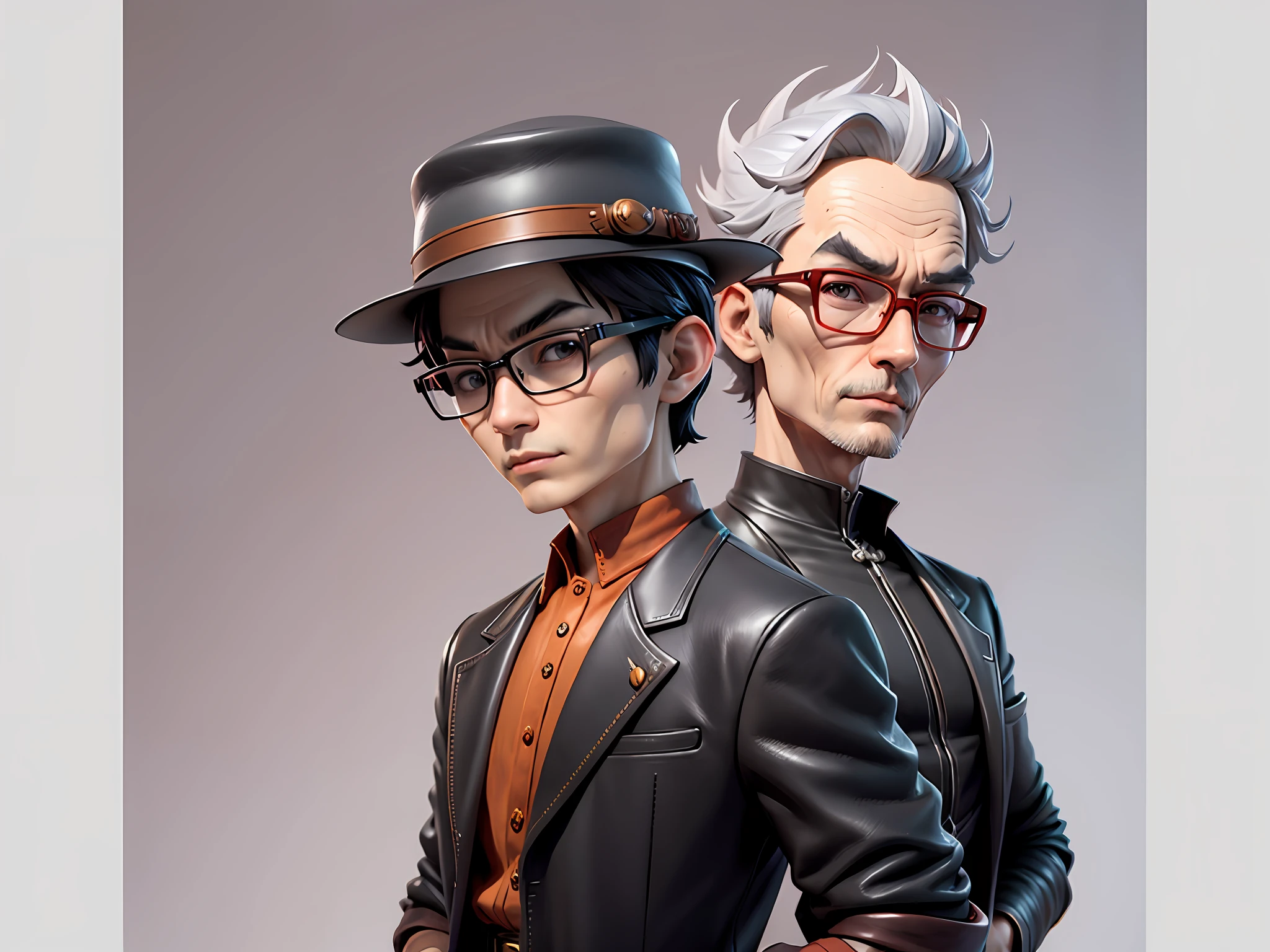 Young man with oriental face in leather hat, dragon, formal suit, short black hair, silver glasses, digital painting, 3D character design by Mark Clairedon and Pixar and Hayao Miyazaki and Akira Toriyama, the illustration is a high-definition illustration in 4K resolution with very detailed facial features and cartoon-style visuals.