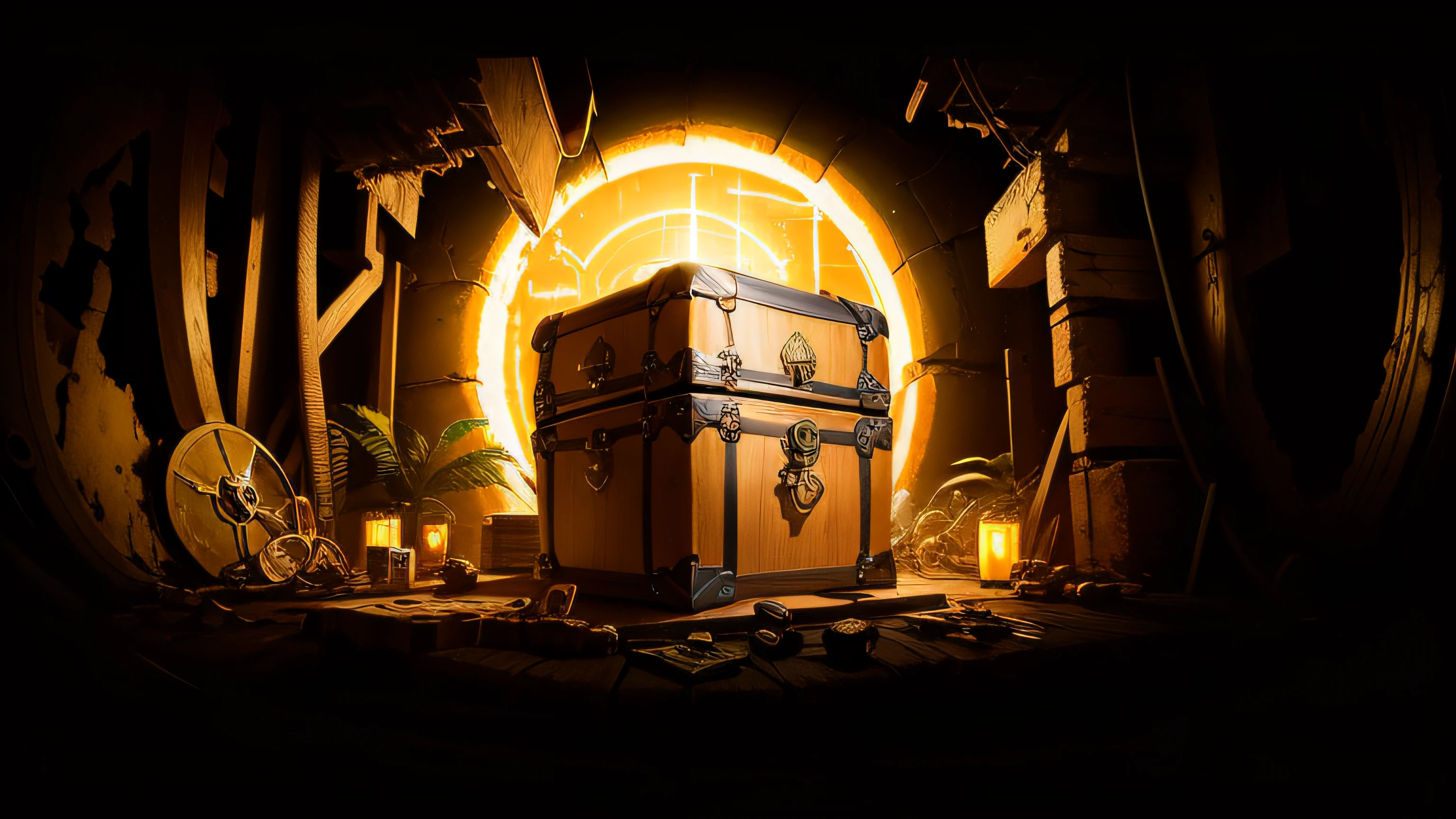 "(((treasure chest))), technological, futurista, Cyberpunk, com tampa aberta."