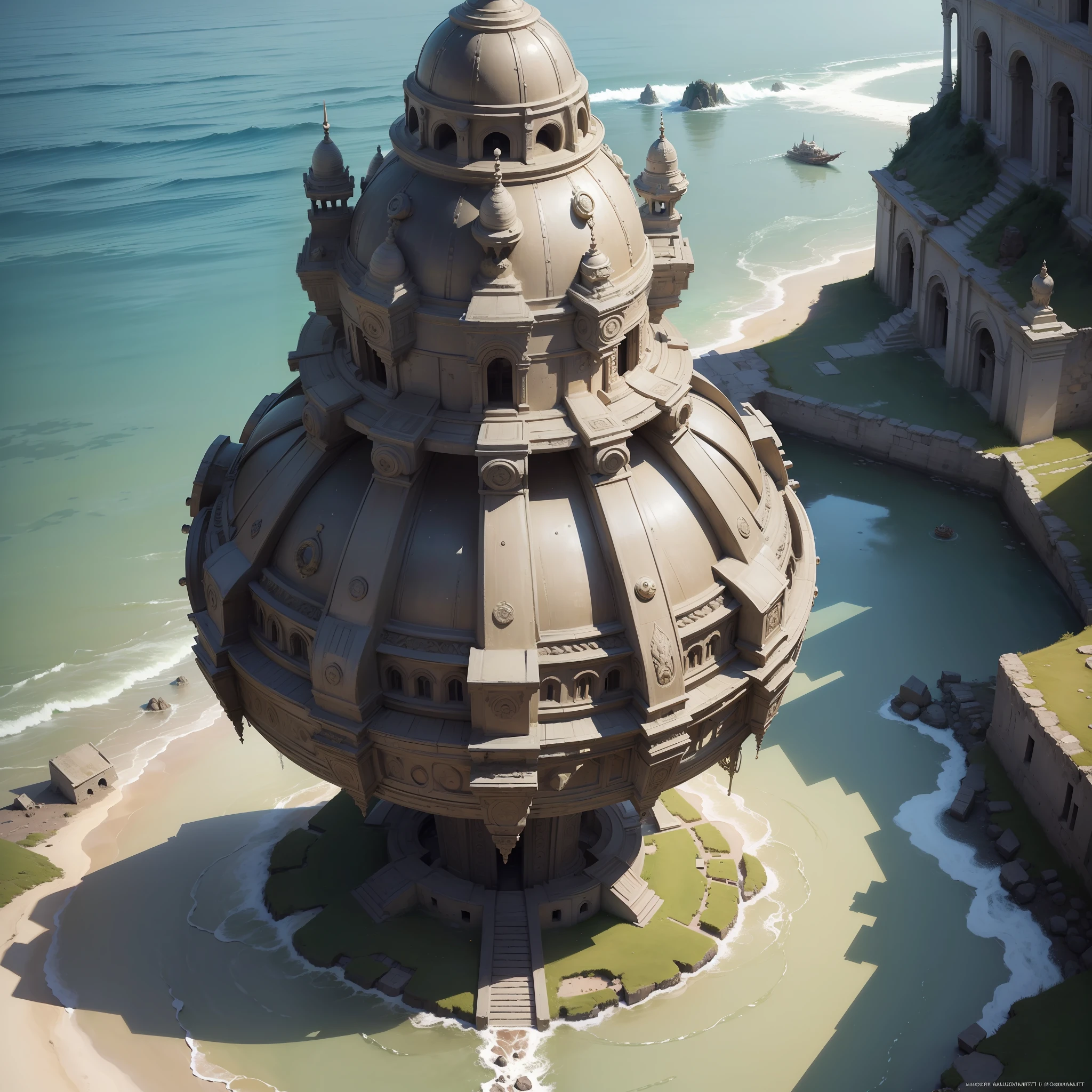 (masterpiece, best quality, realistic, detailed, sharp:1.2), intricate details, a alien space craft, space ship, going into the water in Peruvian ruins, highly detailed beautiful, masterpiece, best quality