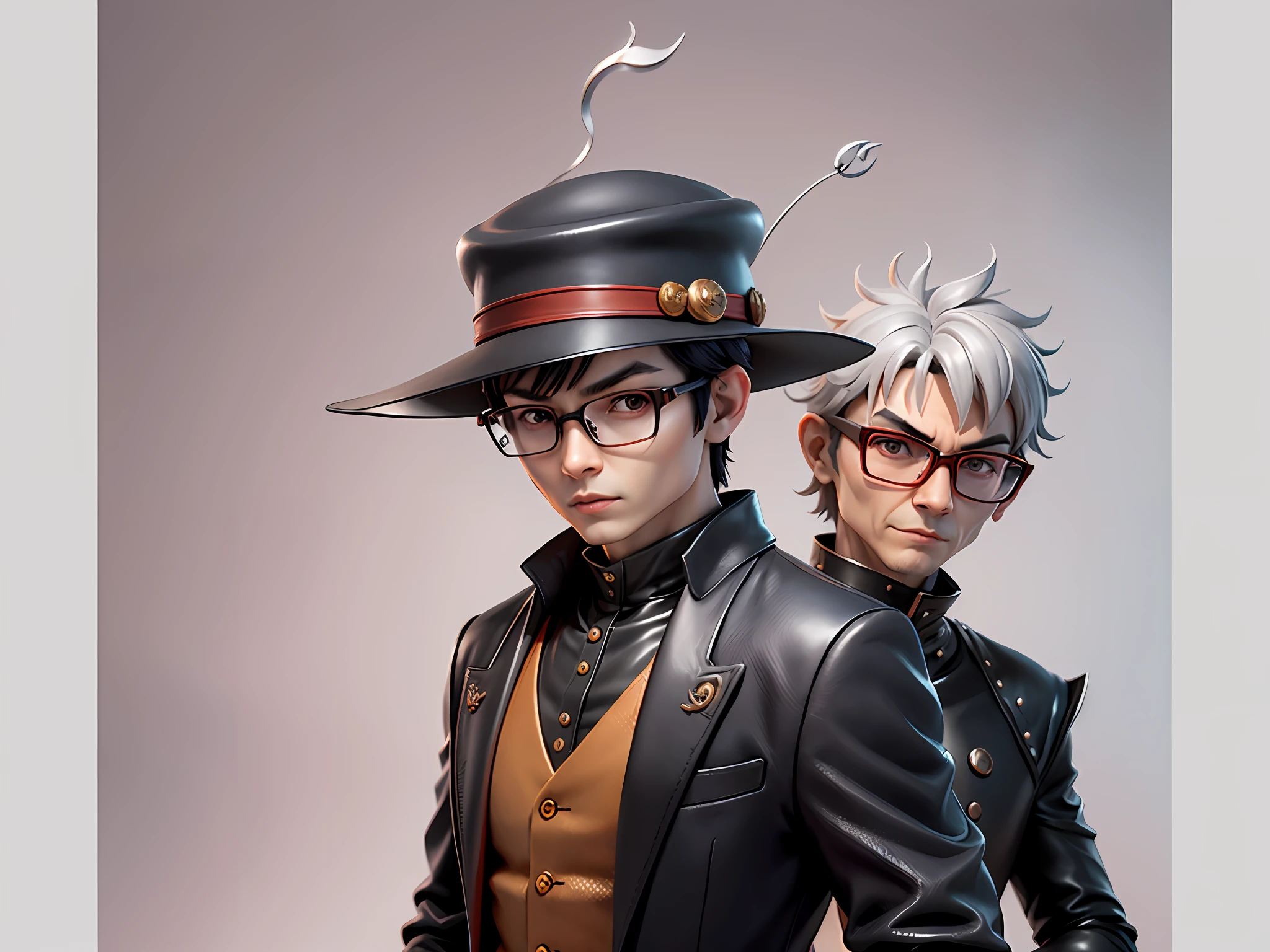 Young man with oriental face in leather hat, dragon, formal suit, short black hair, silver glasses, digital painting, 3D character design by Mark Clairedon and Pixar and Hayao Miyazaki and Akira Toriyama, the illustration is a high-definition illustration in 4K resolution with very detailed facial features and cartoon-style visuals.