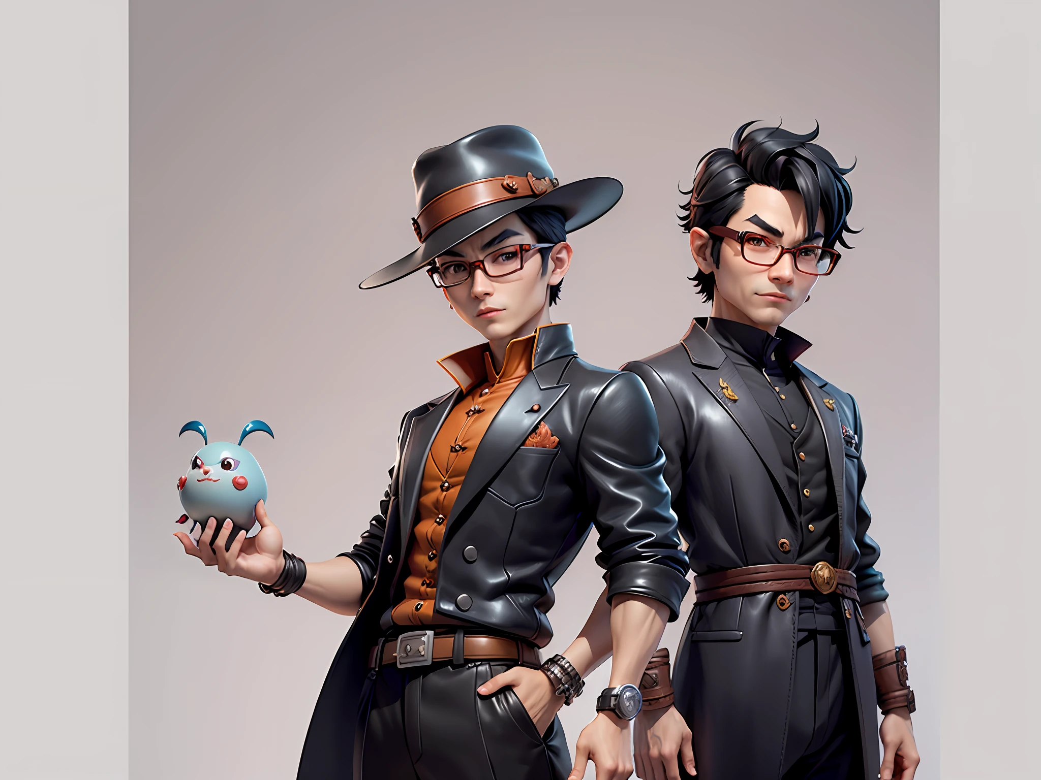 Young man with oriental face in leather hat, dragon, formal suit, short black hair, silver glasses, digital painting, 3D character design by Mark Clairedon and Pixar and Hayao Miyazaki and Akira Toriyama, the illustration is a high-definition illustration in 4K resolution with very detailed facial features and cartoon-style visuals.
