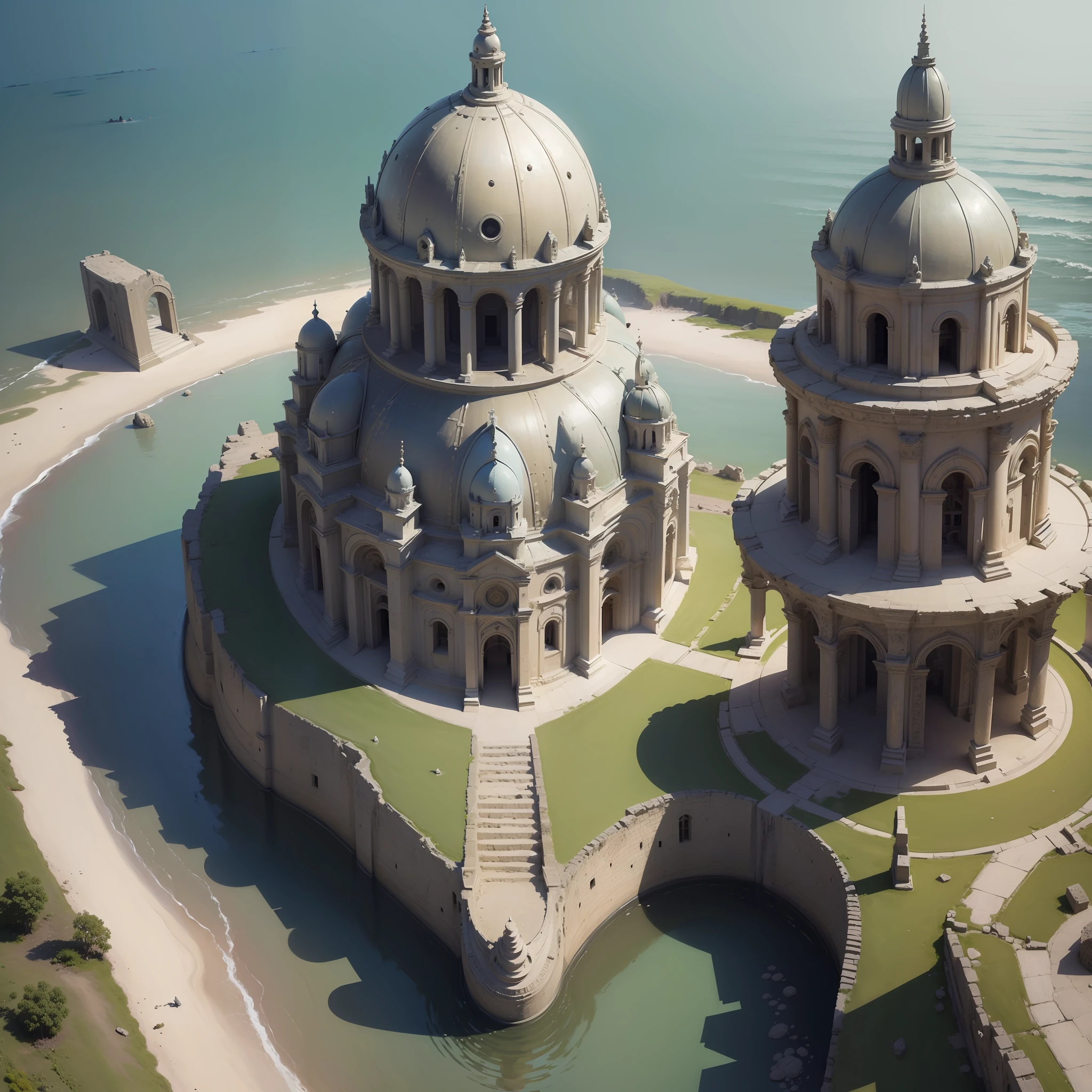 (masterpiece, best quality, realistic, detailed, sharp:1.2), intricate details, a alien space craft going into the water  in Peruvian ruins, highly detailed beautiful, masterpiece, best quality