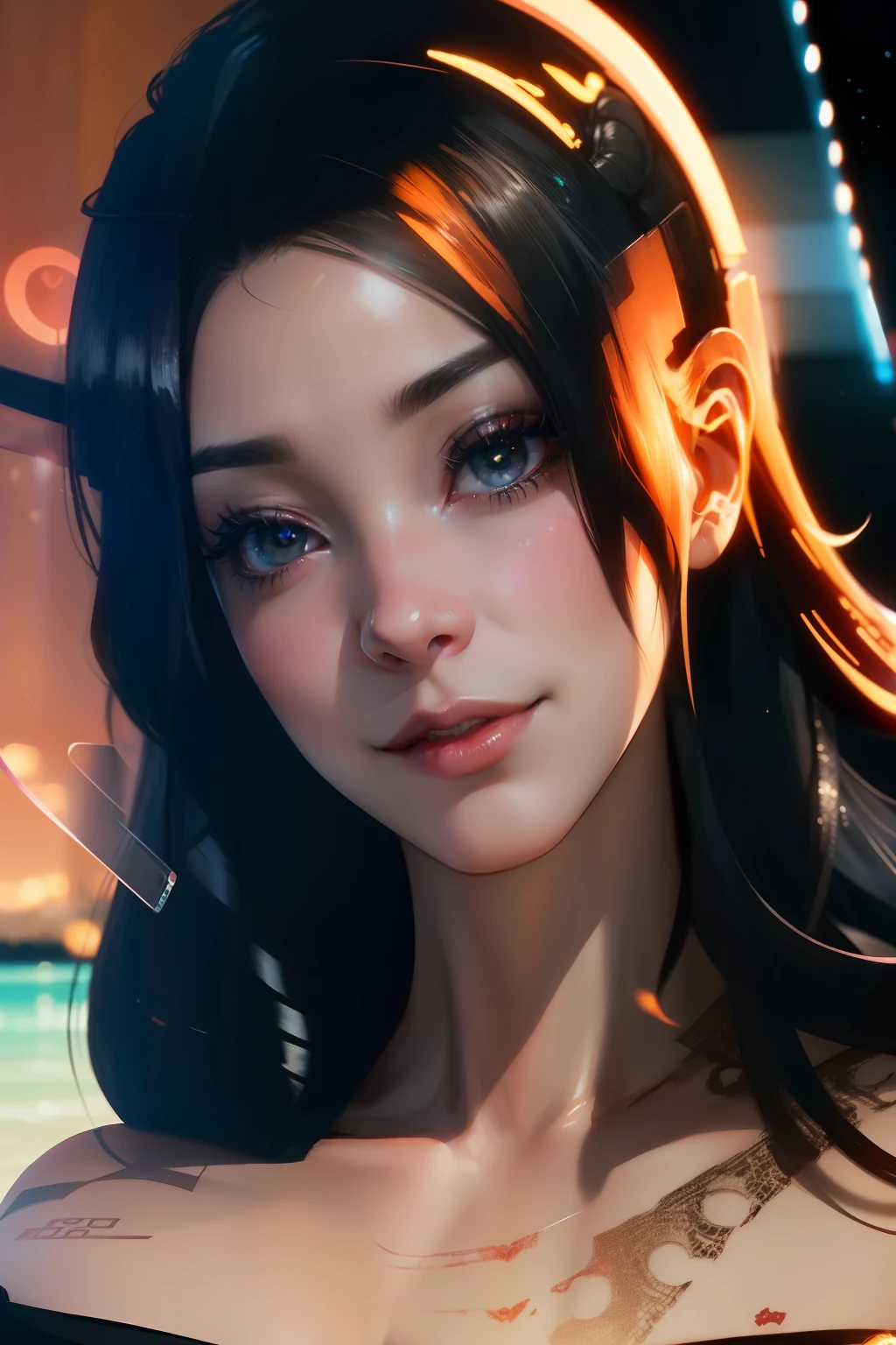 Blush, Seductive smile, Heart-shaped eyes, Black hair, Colored Contact Lenses, surrealism, High detail, Anime, modern, Cinematic lighting, Cinematic lighting, Cinematic lighting, hyper HD, Masterpiece, Textured skin, Super detail, High quality, High details, Best quality, A high resolution, 8K, 1080p,Whole body diagram,Black silk calf