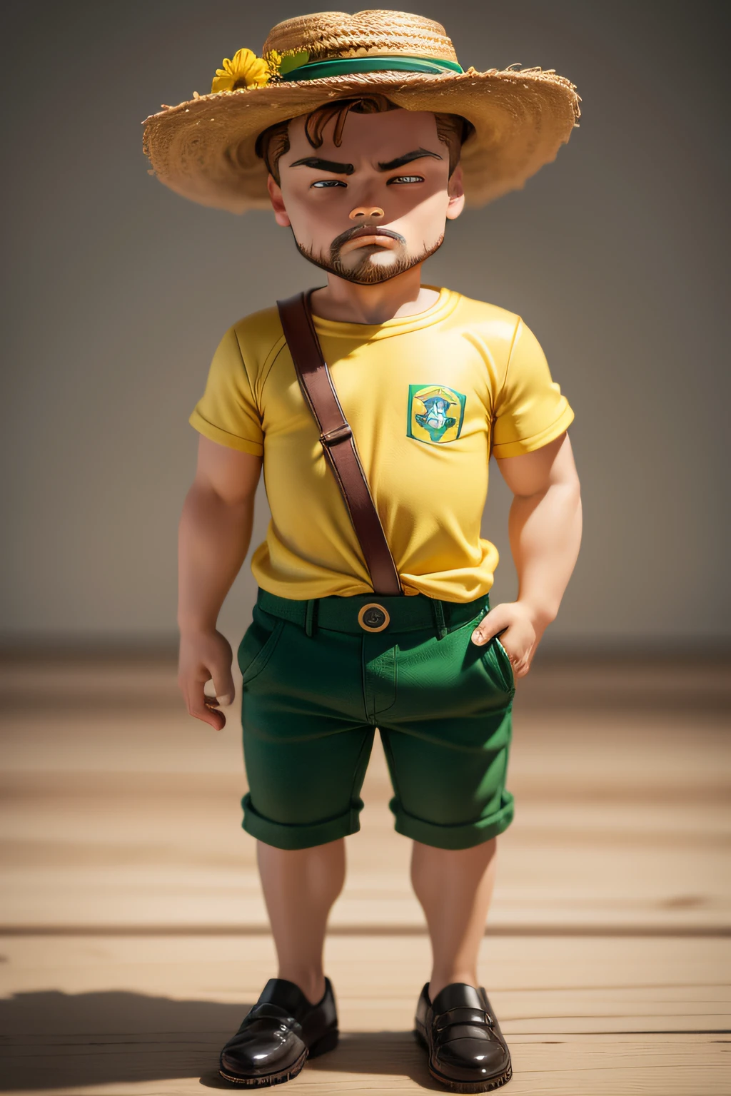 funko fofo --q 2 "Leonardo DiCaprio": Funko cute standing full body --q 2 "Jair Bolsonaro" it would be a cute and caricatured version of the former Jair Leonardo DiCaprio, with adorable features and softened features. He wore typical Brazilian clothes, as green and yellow shirt and straw hat, referencing the folklore of the country.