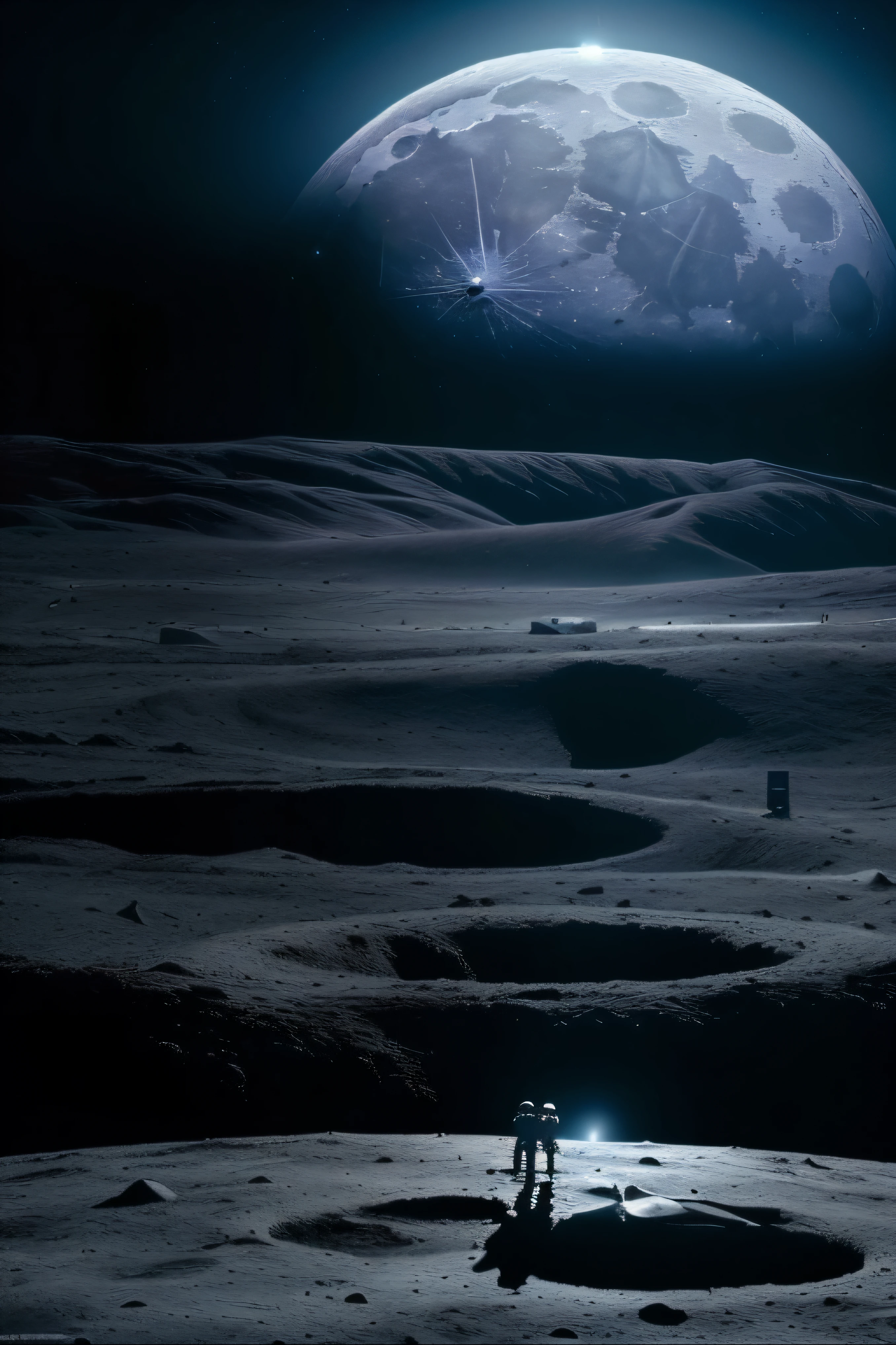 (((construyendo una base lunar))) ,((enfoque cercano de los astronautas humanos en sus trajes espaciales, ((superficie de la luna, astronautas, maquinaria)),(espacio exterior, astronautica, base espacial), arte digital altamente detallado 4K, fondo de pantalla 4K HD muy detallado, impressive fantasy landscape, sci-fi fantasy desktop wallpaper, fondo de pantalla de escritorio de Unreal Engine 4K, Arte digital detallado 4K, sci-fi fantasy wallpaper, Dreamy epic space landscape, pintura digital mate 4K HD, obras de arte impresionantes de 8K