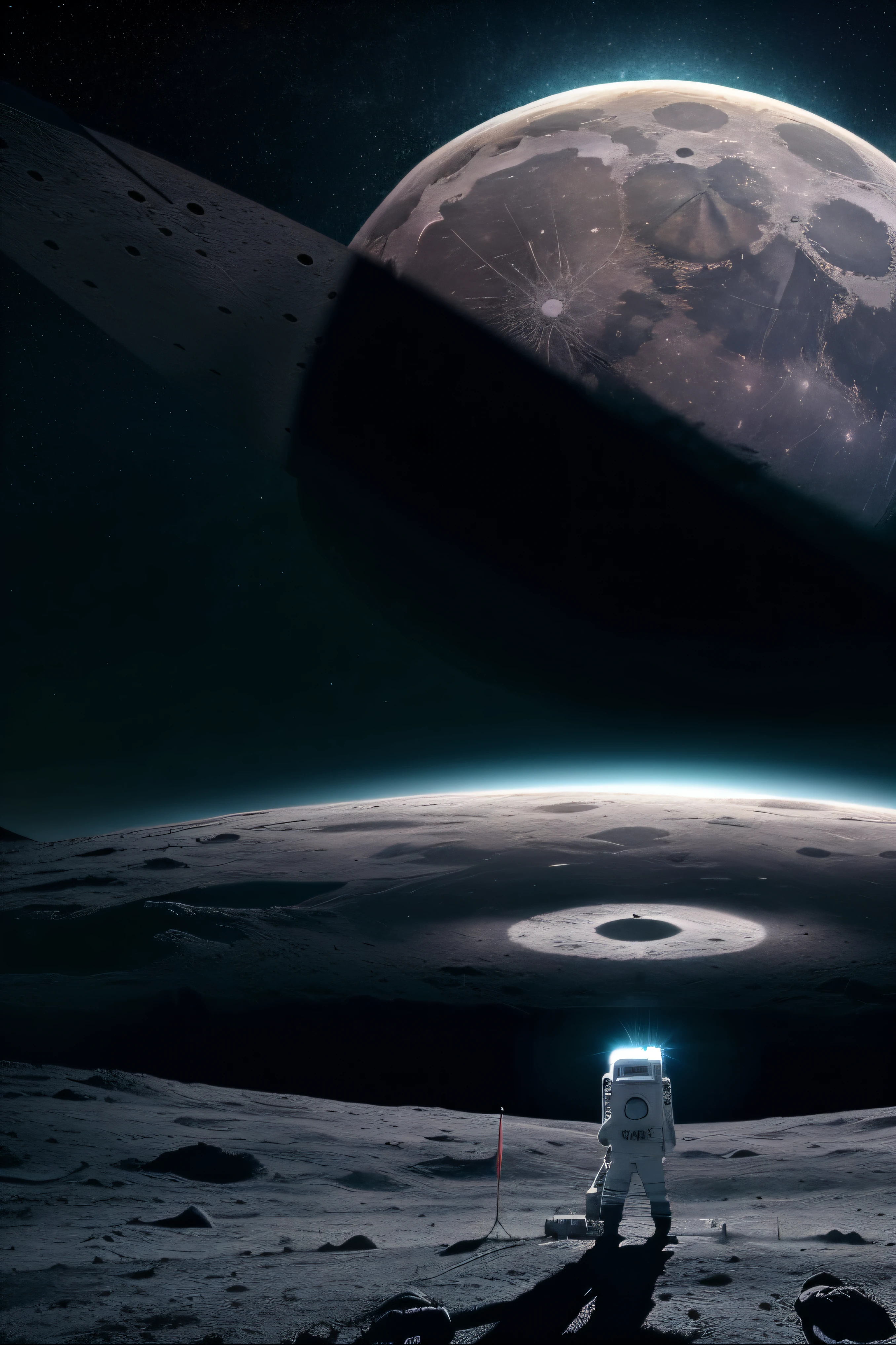(((construyendo una base lunar))) ,((enfoque cercano de los astronautas humanos en sus trajes espaciales, ((superficie de la luna, astronautas, maquinaria)),(espacio exterior, astronautica, base espacial), arte digital altamente detallado 4K, fondo de pantalla 4K HD muy detallado, impressive fantasy landscape, sci-fi fantasy desktop wallpaper, fondo de pantalla de escritorio de Unreal Engine 4K, Arte digital detallado 4K, sci-fi fantasy wallpaper, Dreamy epic space landscape, pintura digital mate 4K HD, obras de arte impresionantes de 8K