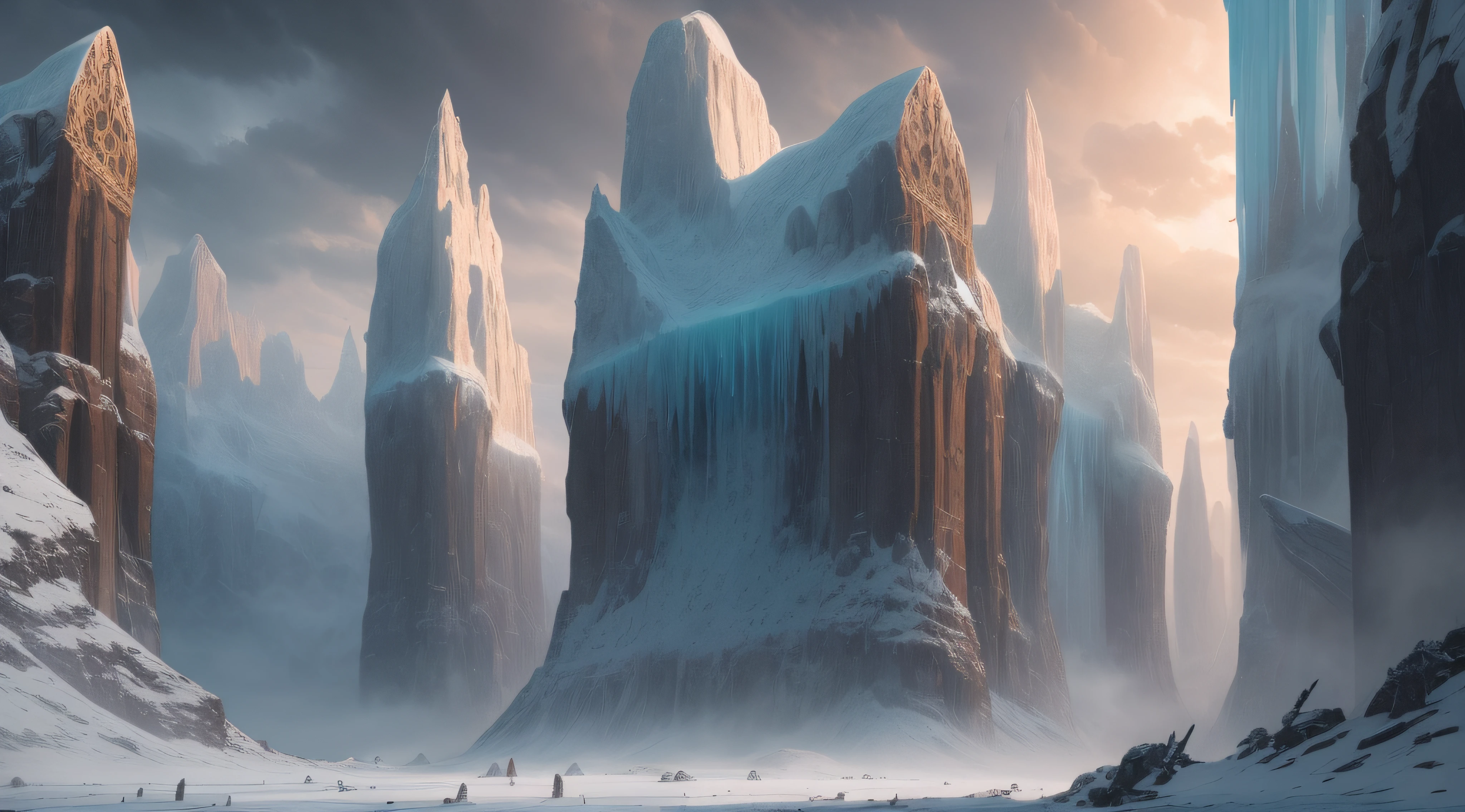 icy landscape Epic cinematic brilliant stunning intricate meticulously detailed dramatic atmospheric maximalist digital matte painting"