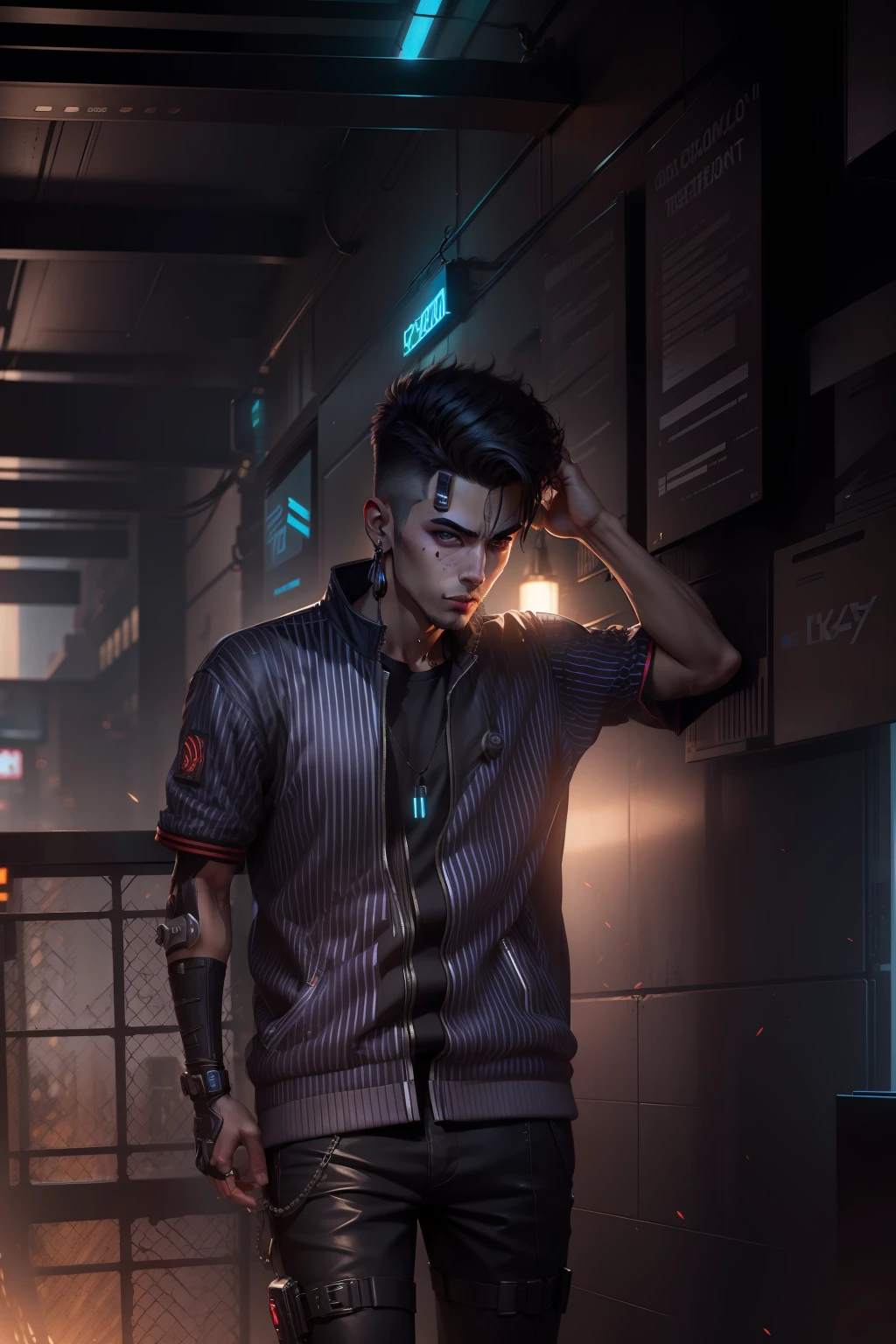 Change  bagraound cyberpunk  handsome boy realistic face