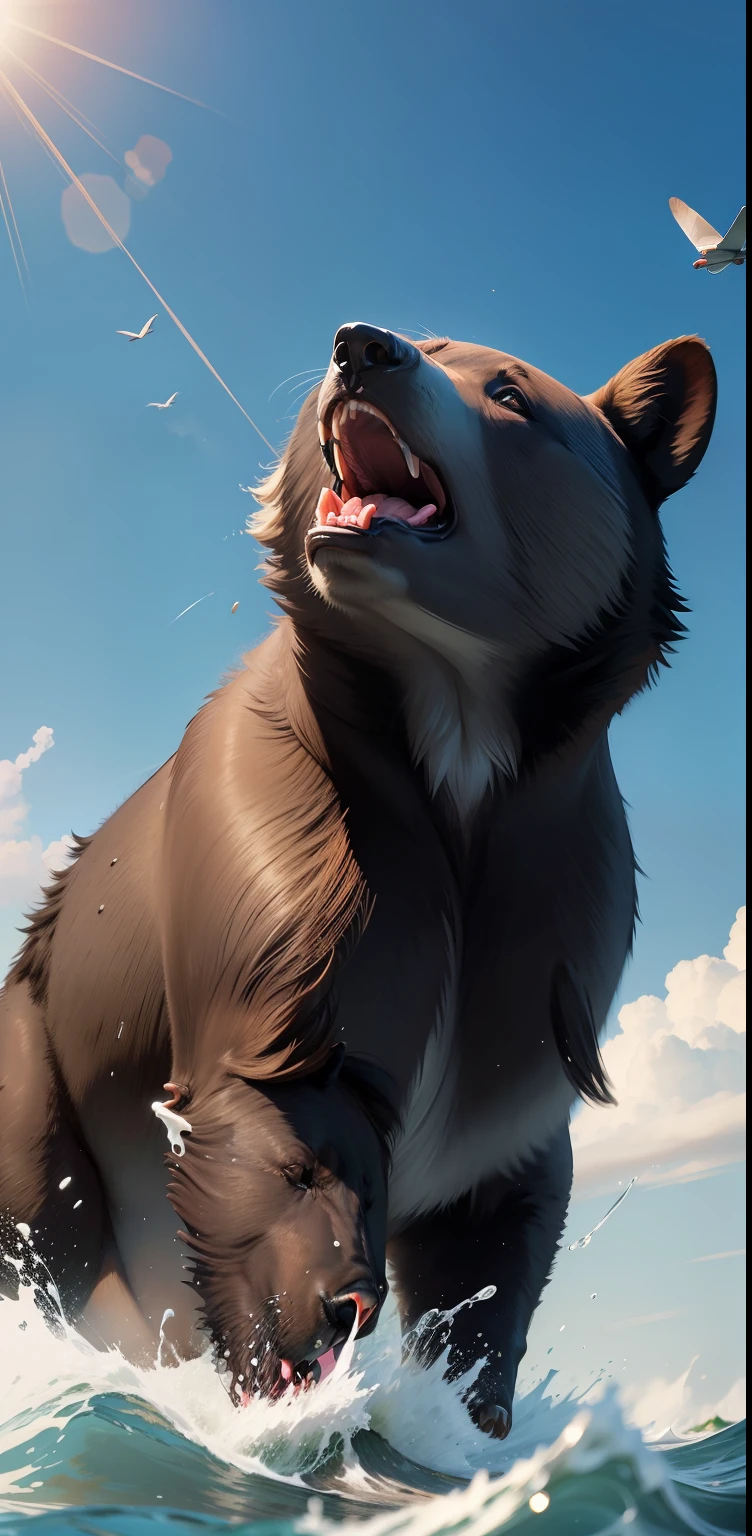 black bear, open mouth, flying spit
