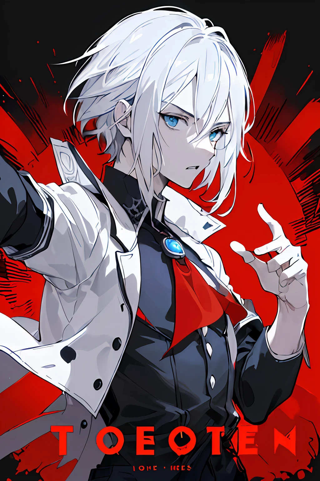 ((((dramatic))), (((corajoso))), (((intenso))) Movie poster featuring a young man as the central character His appearance is marked by snow-white hair and intense blue eyes that emanate the coldness of a tiger. He is embarrassed in the center of the poster, usando um estilo e oriental roupa, with a determined expression on the face. The background is dark and brave, with a sense of danger and intensity. The text is bold and catches the eye, with a catchy tagline that adds to the overall sense of drama and excitement. The color palette is mostly dark with splashes of vibrant colors, giving the poster a dynamic and visually stunning appearance, tachi-e (revista: 1.3), (estilo da capa: 1.3), elegante, mulher, vibrante, roupa, posando, frente, colorida, dynamic, fundo, elementos, confiante, expression, segurando, statement, accessory, majestoso, enrolado, ao redor, tocar, cena, texto, capa, ousado, draws attention, title, fashionable, Fonte, cativante, manchete, maior, impressionante, moderno, moderno, foco, moda,