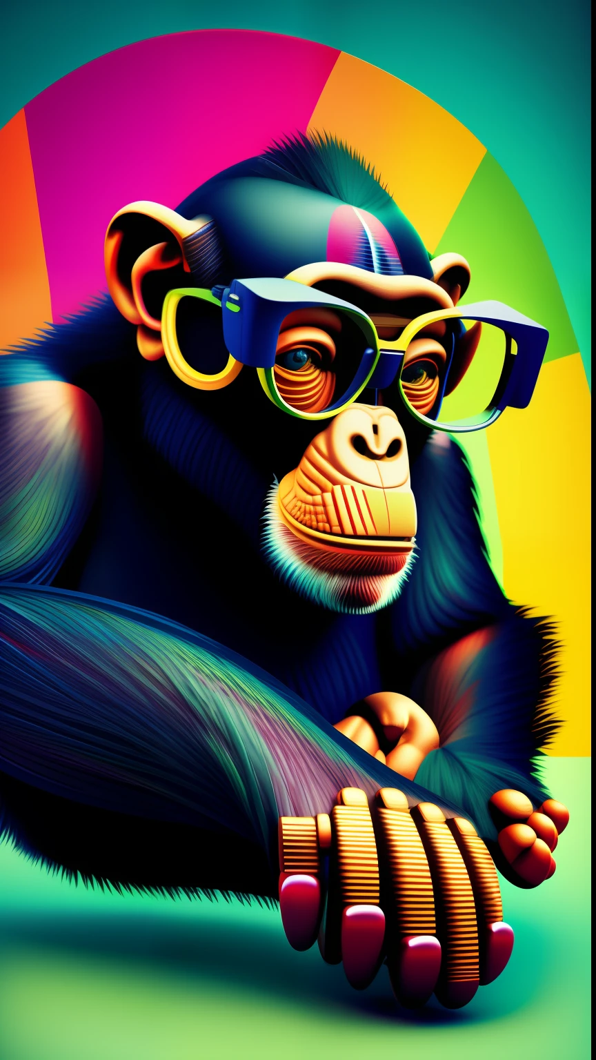 Chimpanzee　The human　Suits　eye glasses　NFT Illustration　The only one　colourfull