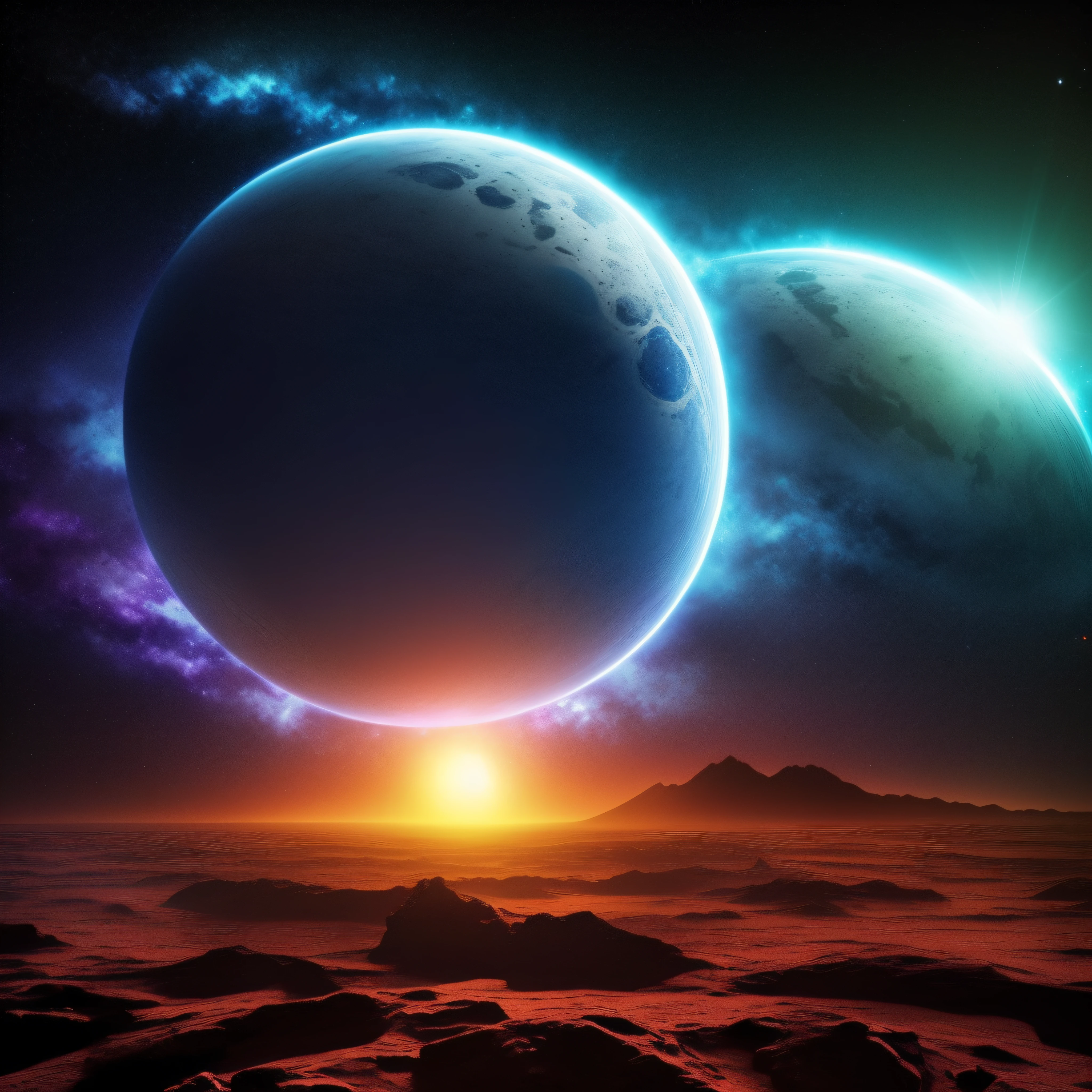 (extremadamente detallado, obra maestra, La mejor calidad), Estilo oscuro, intense illumination, Virus floating through space approaching a planet. imagen vista por un telescopio.