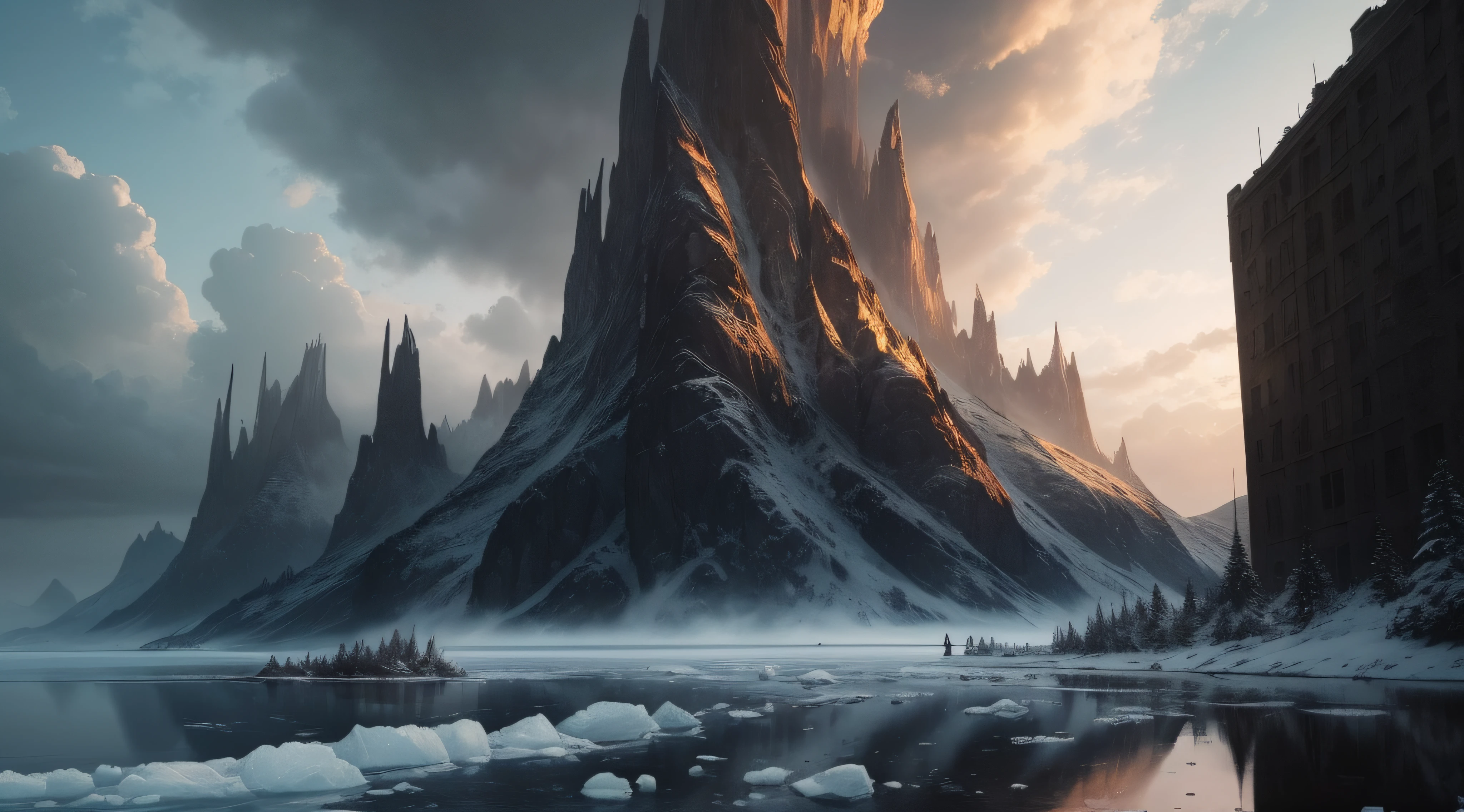 icy landscape Epic cinematic brilliant stunning intricate meticulously detailed dramatic atmospheric maximalist digital matte painting"