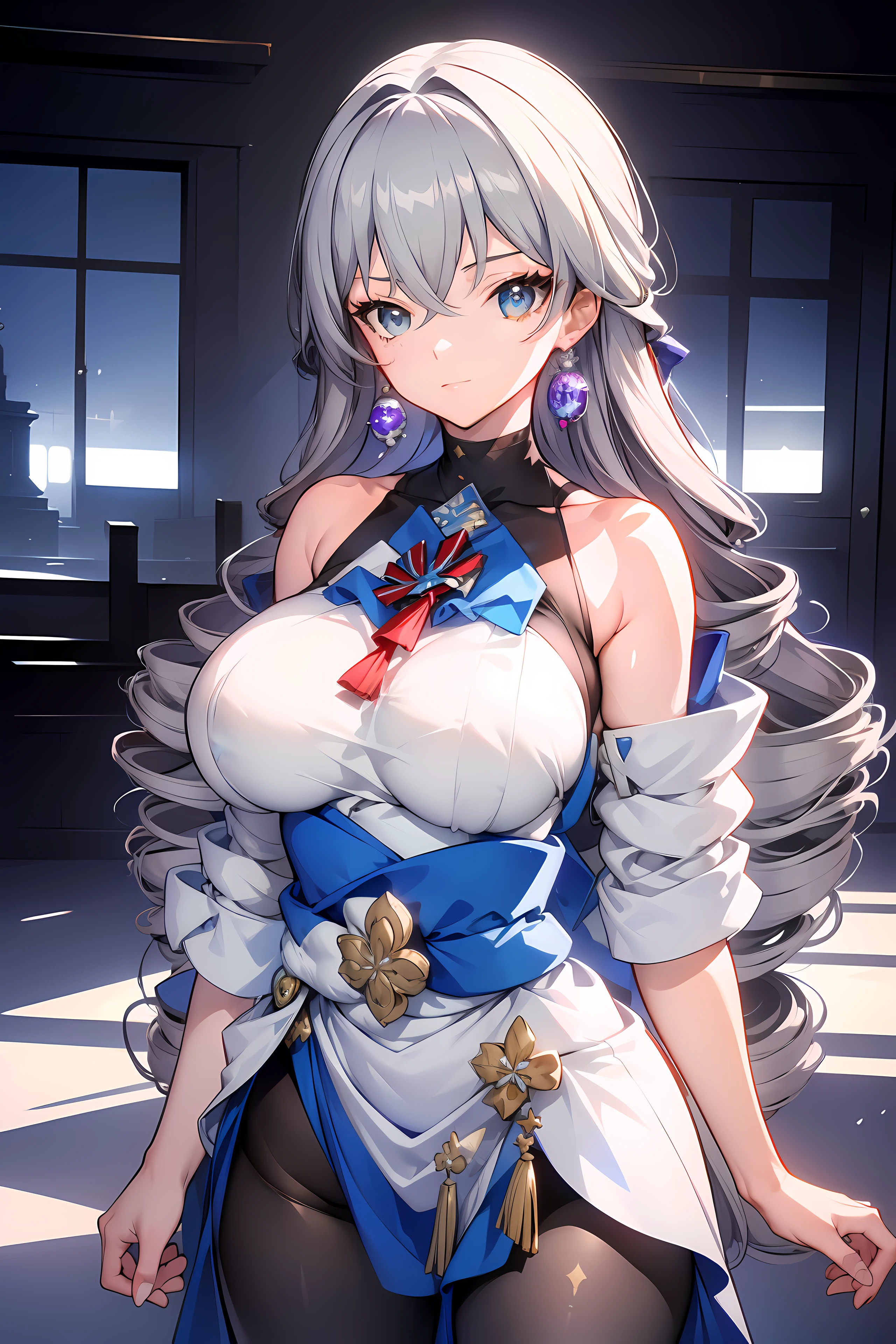 (masterpiece),best quality, expressive eyes, perfect face, 1girl,
big breast, H-cup, good breast, beautiful, gorgeous,anime,girl,lora,
nipple visible though clothes,ph bronya,
1girl,
solo,
earrings,
long hair,
grey hair,
drill hair,
grey eyes,pantyhose,hands on waist hands on hips
