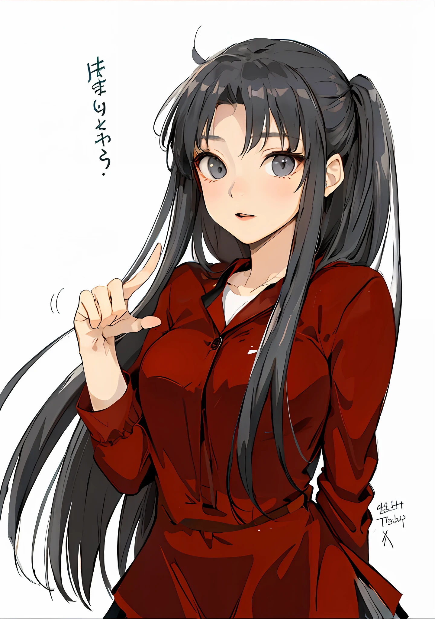 kr-pny, tail, Bangs with parting, 1girl, high school uniform, dark gray open jacket, Dark gray blazer, pleated skirt, plaid skirt, upper-body, looks at the viewer, Realistic, Extremely detailed hair, complicated detail, tmasterpiece, beste-Qualit,