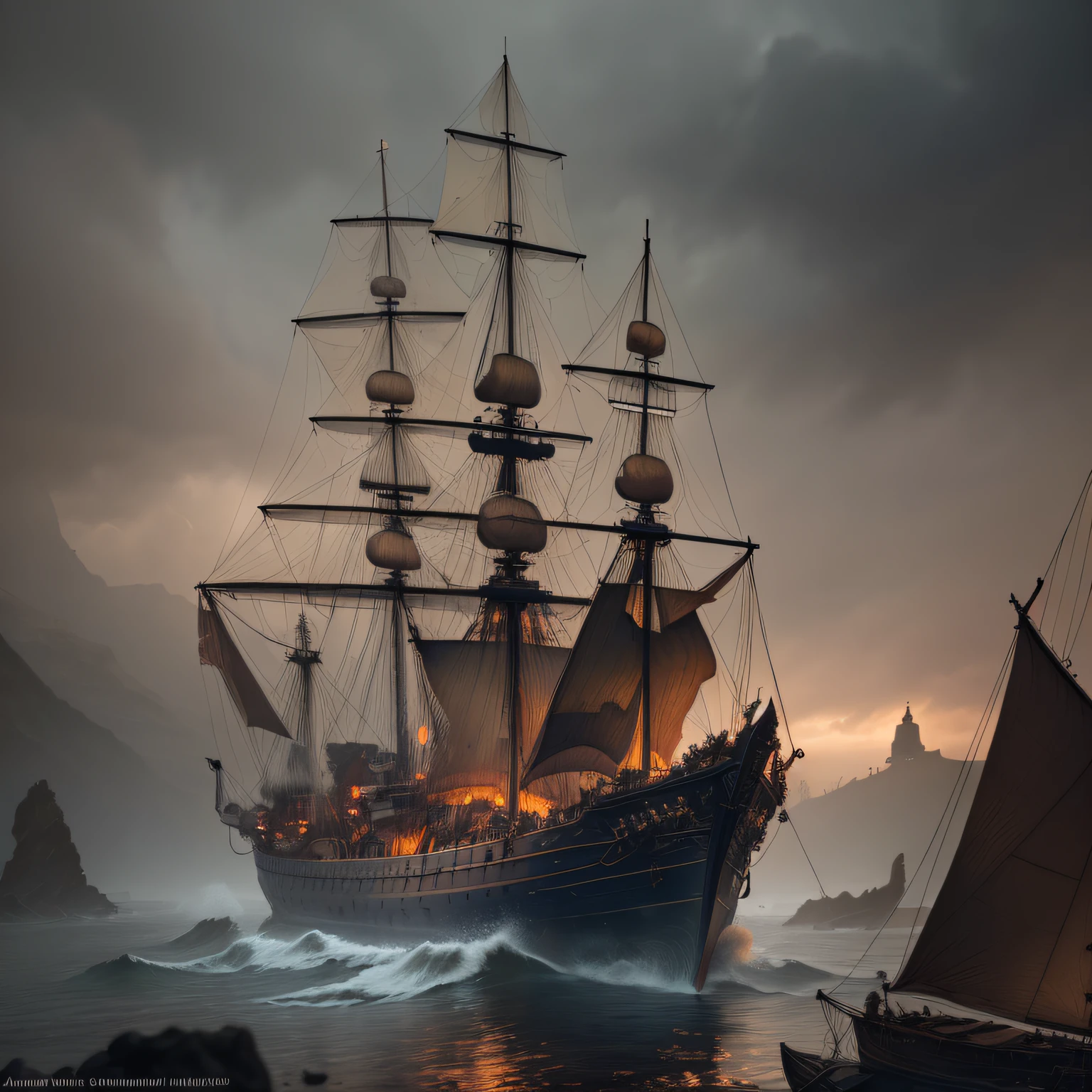 (dark shot:1.1), realistic epic, old boat broken in big storm, illustrated by Herg, tin comic style, pen and ink, female pilot, art by Greg Rutkowski and artgerm, soft cinematic light, Adobe Lightroom, Photolab, HDR, intricate, highly detailed, (depth of field: 1.4), faded, (neutral colors:1.2), (HDR:1.4), (muted colors:1.2), hyperdetailed, (artstation:1.4), Cinematic, warm lights, dramatic light, (intricate details:1.1), complex background, (rutkowski:0.66), (navy and orange:0.4), (intricate details:1.12), hdr, (intricate, hyper-detailed details:1.15)