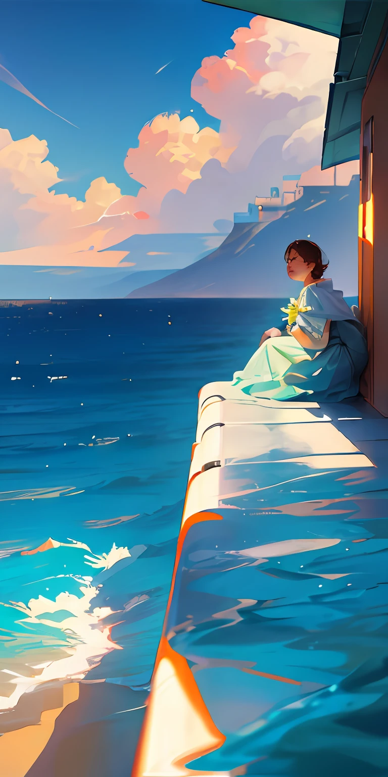 Looking at the sea from the rooftop