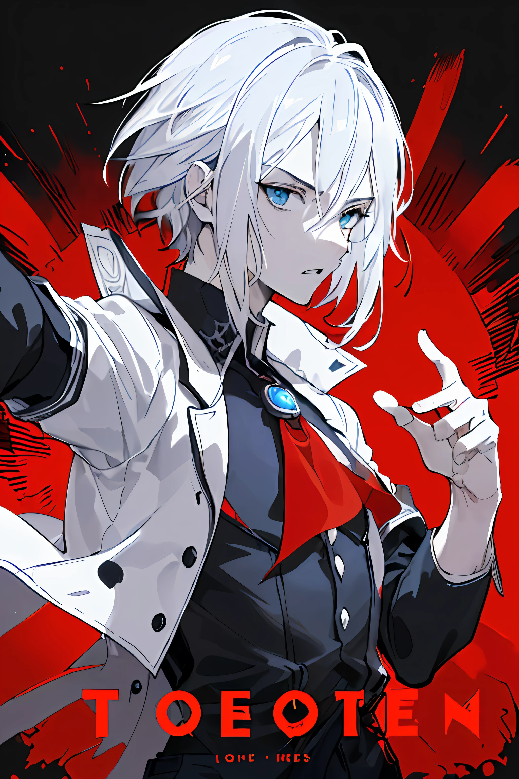 ((((dramatic))), (((corajoso))), (((intenso))) Movie poster featuring a young man as the central character His appearance is marked by snow-white hair and intense blue eyes that emanate the coldness of a tiger. He is embarrassed in the center of the poster, usando um estilo e oriental roupa, with a determined expression on the face. The background is dark and brave, with a sense of danger and intensity. The text is bold and catches the eye, with a catchy tagline that adds to the overall sense of drama and excitement. The color palette is mostly dark with splashes of vibrant colors, giving the poster a dynamic and visually stunning appearance, tachi-e (revista: 1.3), (estilo da capa: 1.3), elegante, mulher, vibrante, roupa, posando, frente, colorida, dynamic, fundo, elementos, confiante, expression, segurando, statement, accessory, majestoso, enrolado, ao redor, tocar, cena, texto, capa, ousado, draws attention, title, fashionable, Fonte, cativante, manchete, maior, impressionante, moderno, moderno, foco, moda,