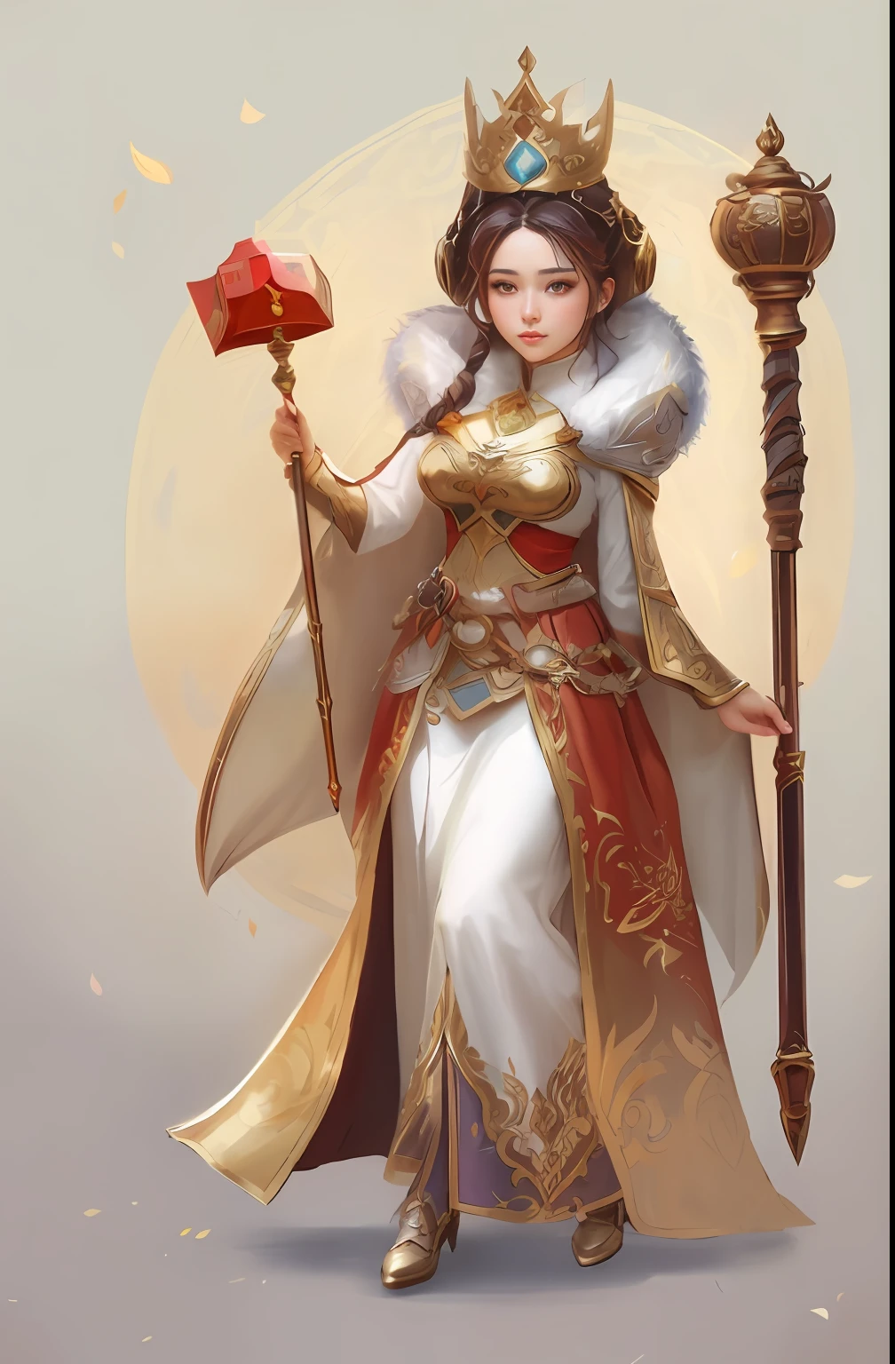 a cartoon image of a woman dressed in a costume holding a red box, pretty female cleric, dressed like a cleric, female cleric, portrait of a female mage, epic exquisite character art, female mage!, female mage, cleric, beautiful character painting, inspired by Ju Lian, alexandra fomina artstation, epic mage girl character, fantasy character art, inspired by Lan Ying