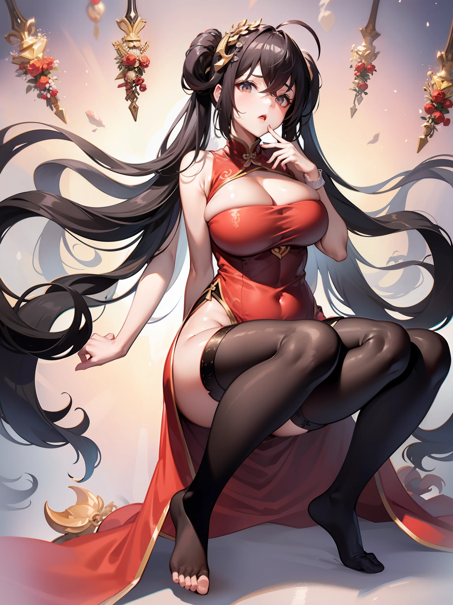 shot from head to toe、full body photographed、1 girl in、Plump body、Colossal tits、droopy chest、Big buttocks、plump thighs、chinese clothes、Chinese clothes showing cleavage、