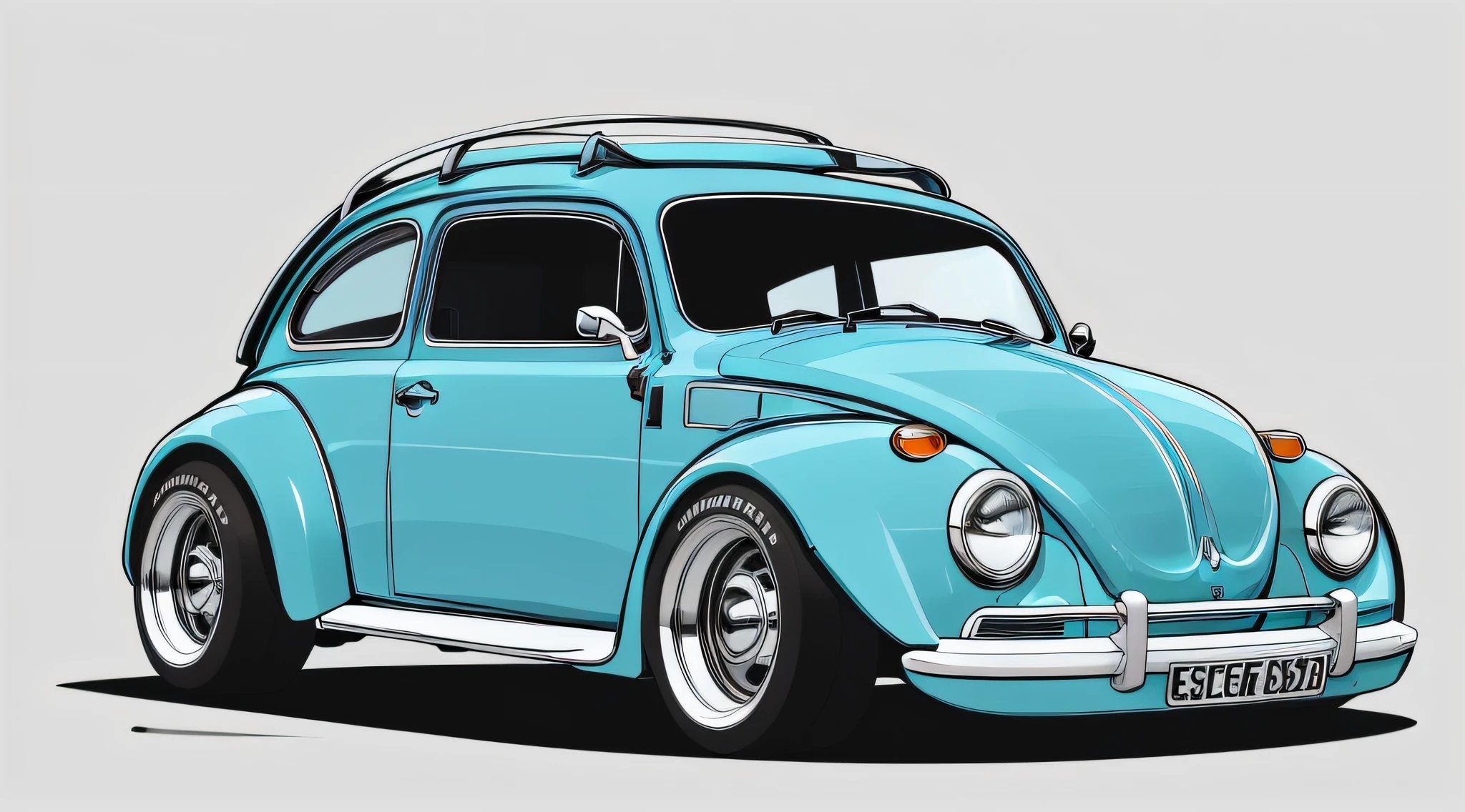 Blue Volkswagen beetle with surfboard on top, highly detailed illustration.", vehicle illustration, beetle, cartoon style illustration, cartoon style, HD illustration, ultra detailed illustration, vector illustration, highly detailed hyper real, highly detailed illustration, high detail illustration, retro illustration, highly detailed cartoon, artistic illustration, highly detailed vector art, a beautiful art illustration