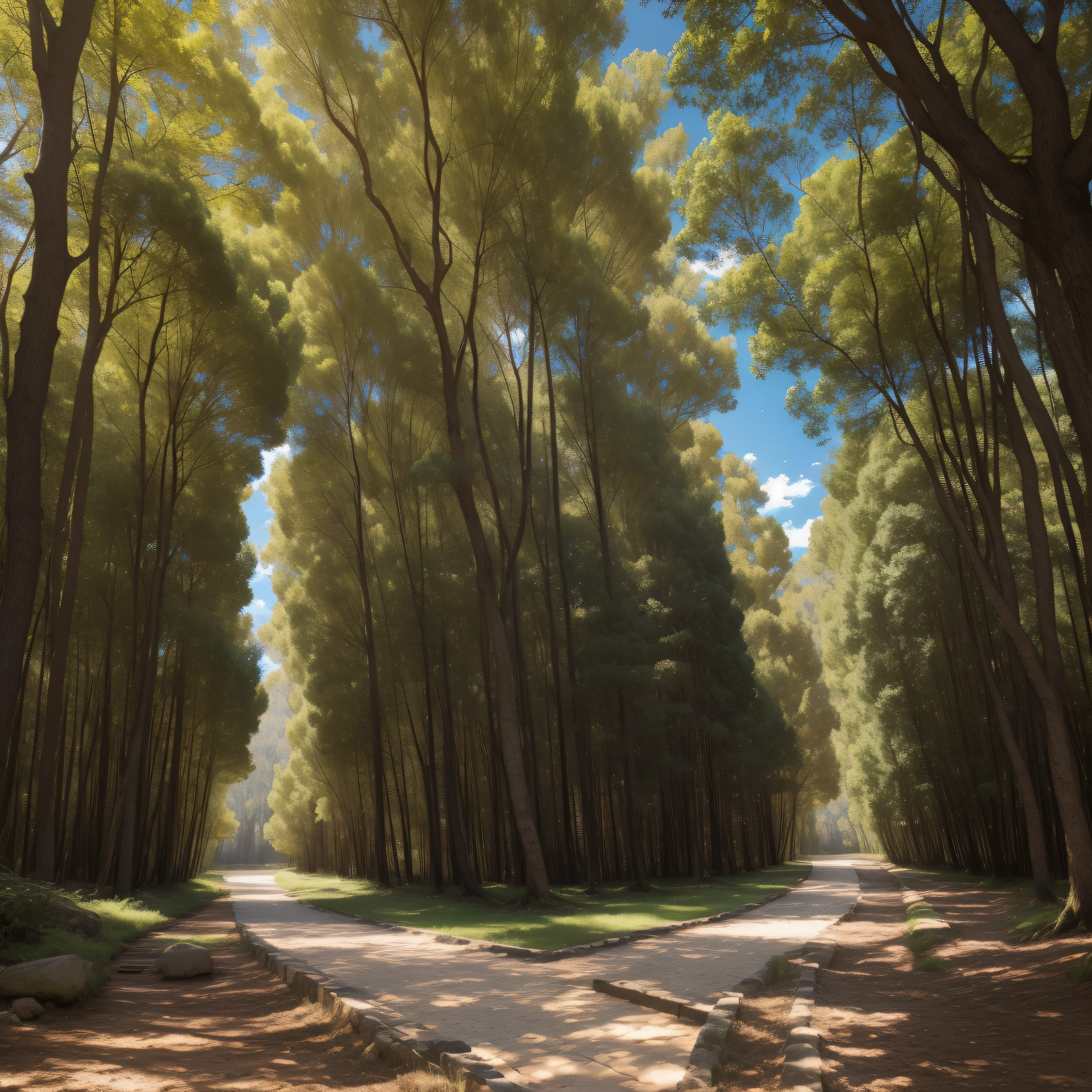 (extremadamente detallado, obra maestra, La mejor calidad), paisaje de bosque. en el cielo hay un agujero profundo del cual se ve un tunel. Daytime Lighting.