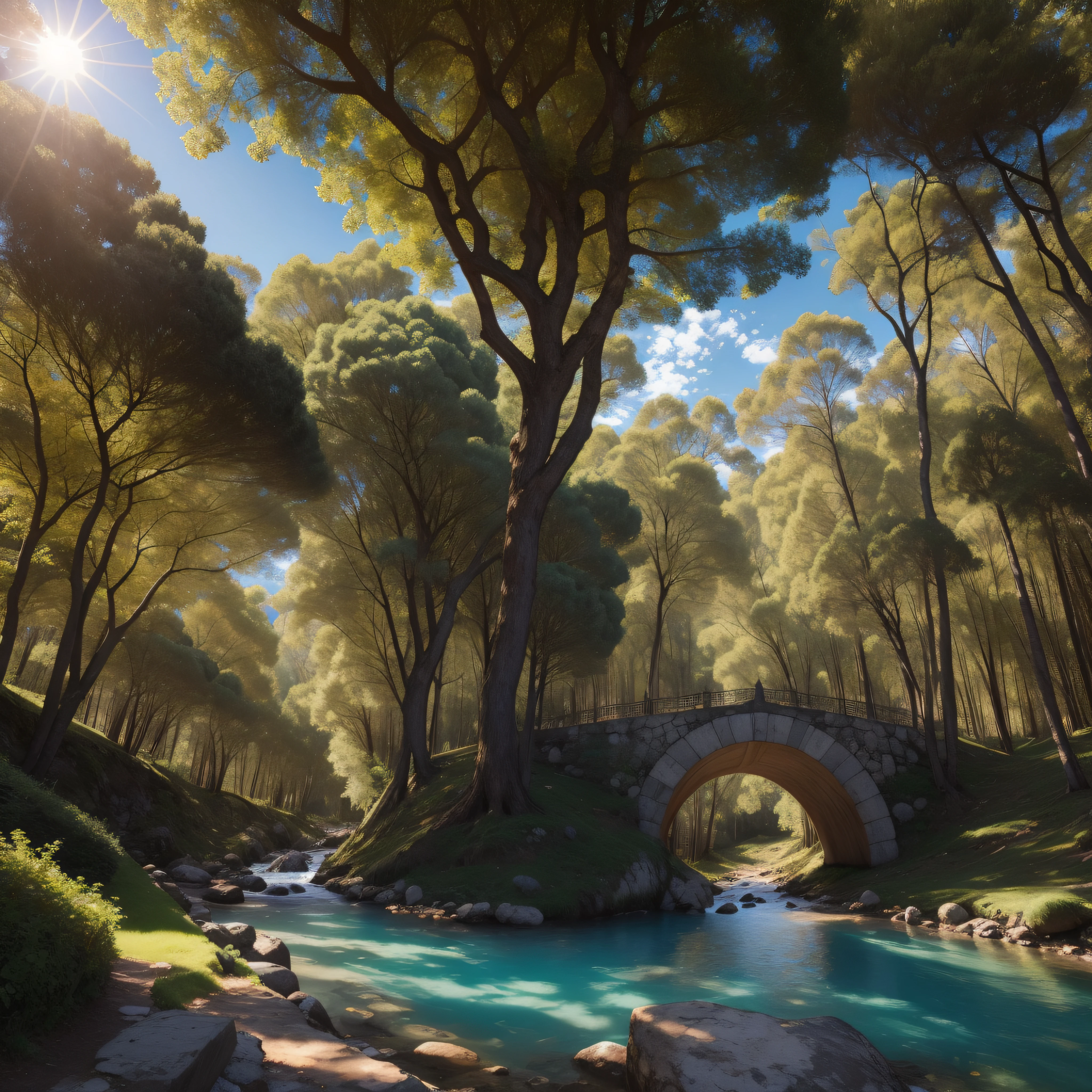 (extremadamente detallado, obra maestra, La mejor calidad), paisaje de bosque. en el cielo hay un agujero profundo del cual se ve un tunel. Daytime Lighting.